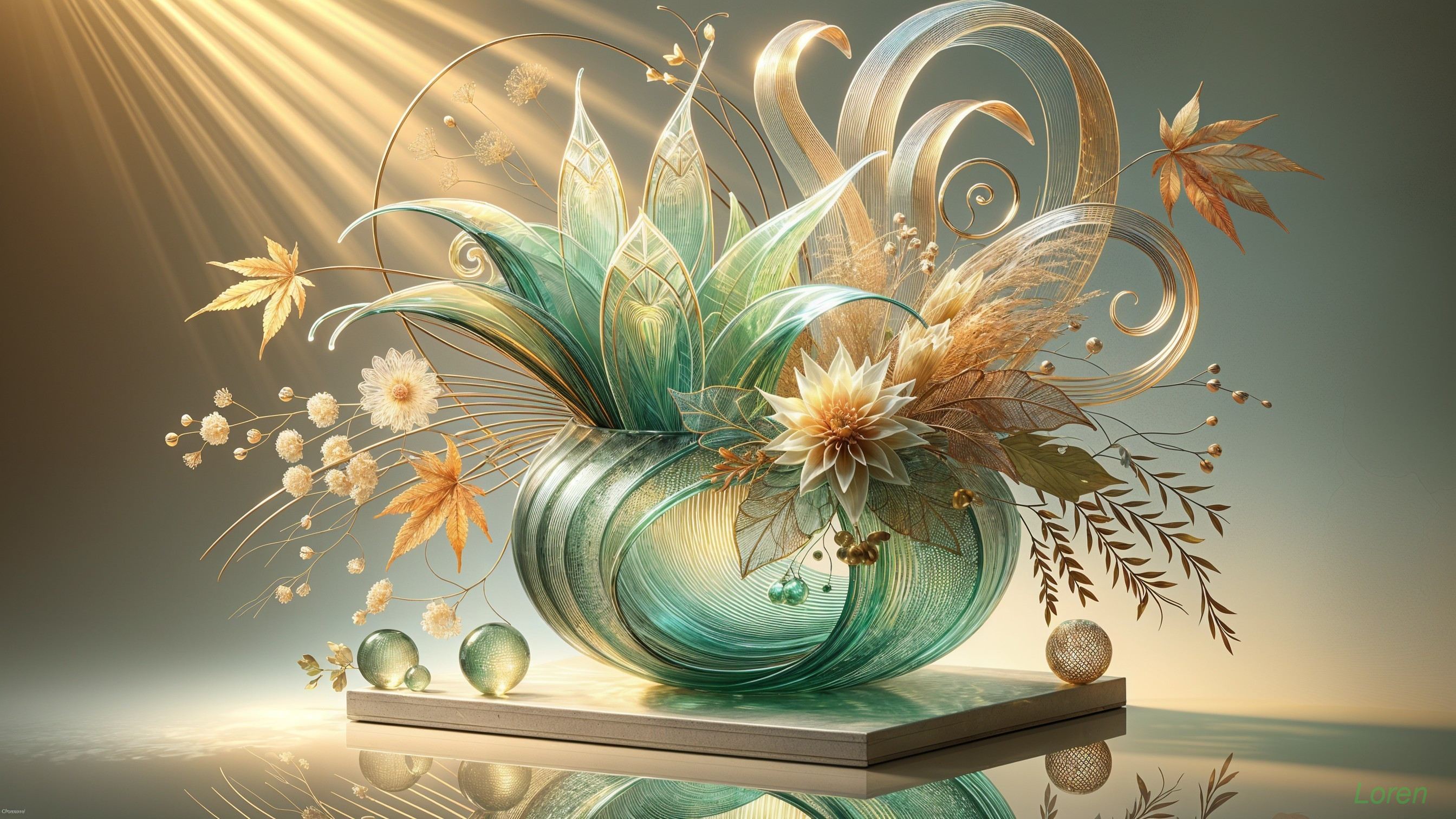 Glass Vase with Translucent Floral Arrangements