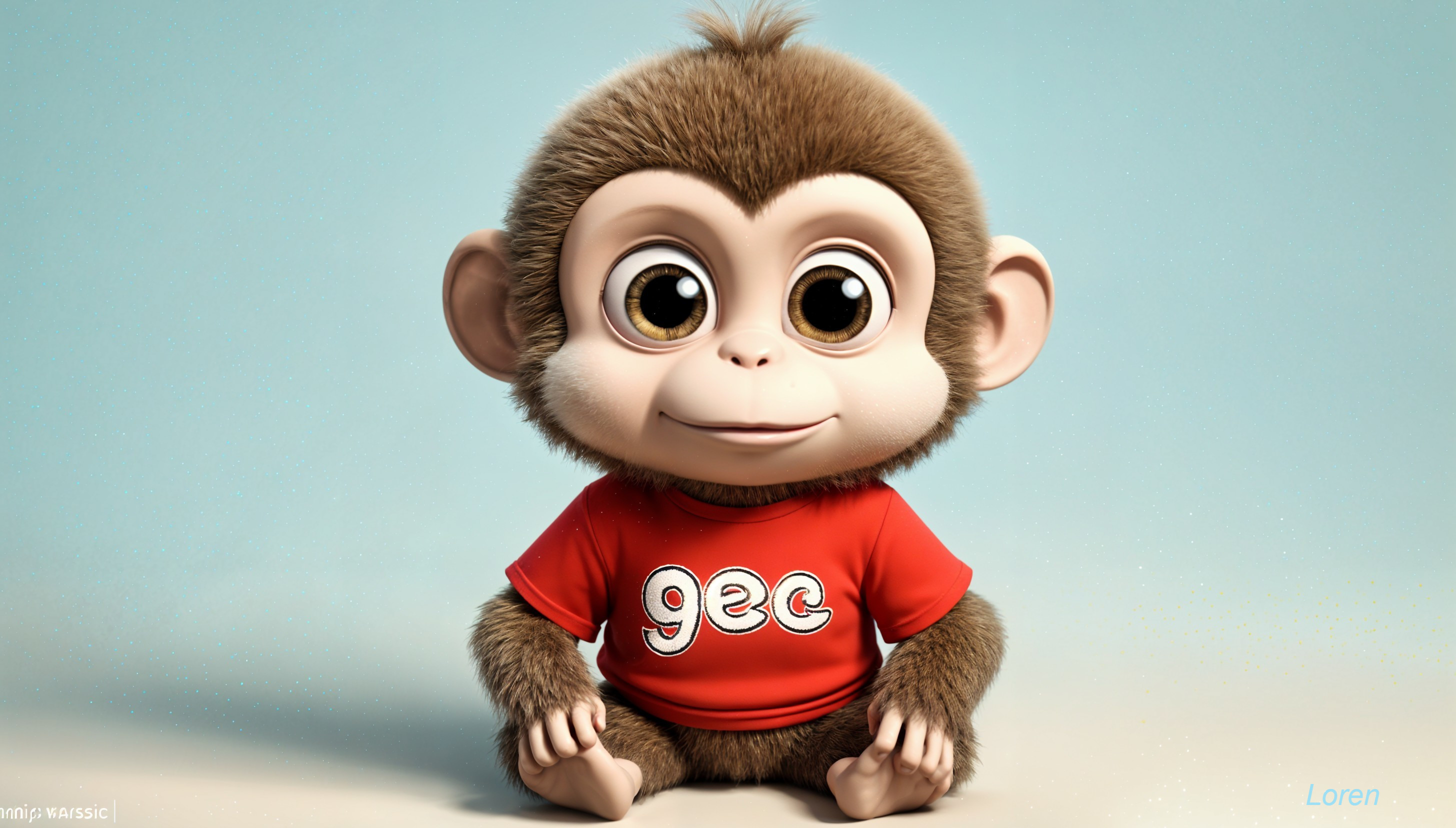 Cartoon Monkey in Red Shirt with Expressive Eyes