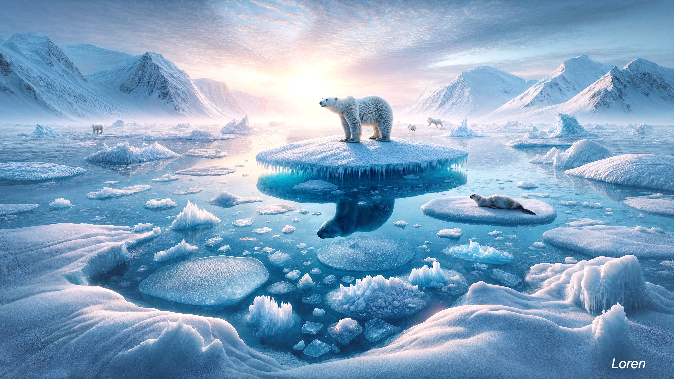 Polar Bear on Iceberg in Serene Arctic Landscape