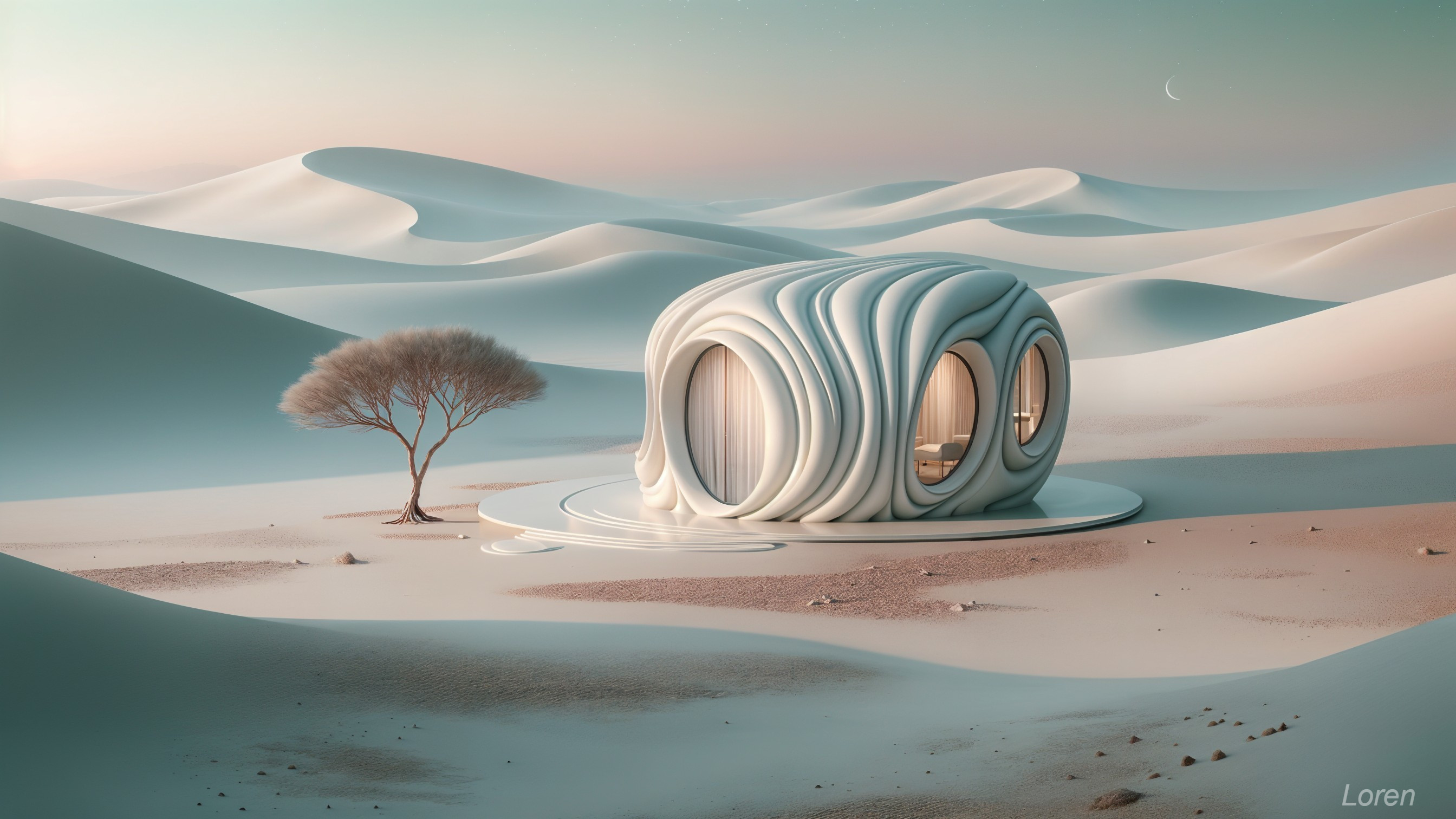 Futuristic Organic Structure in Desert Landscape