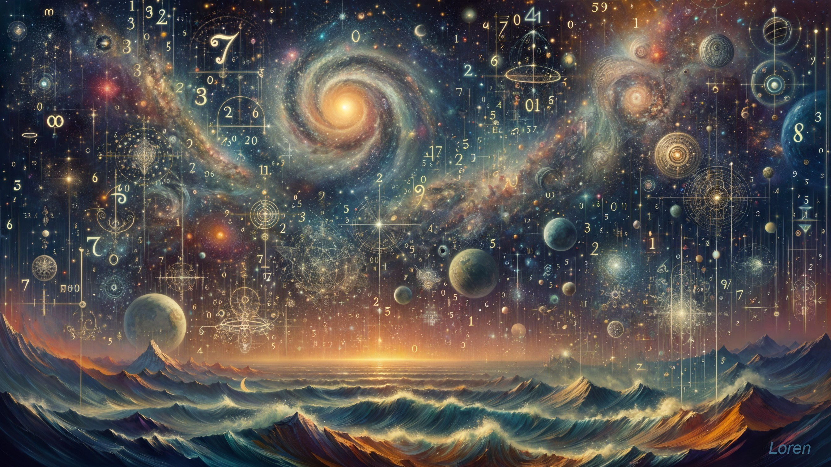 Cosmic Landscape with Galaxies and Mathematical Symbols