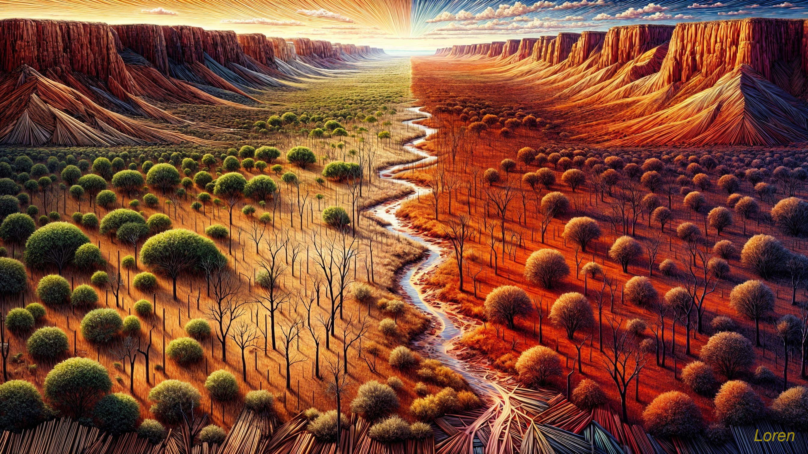 Contrasting Landscape of Lush and Barren Environments