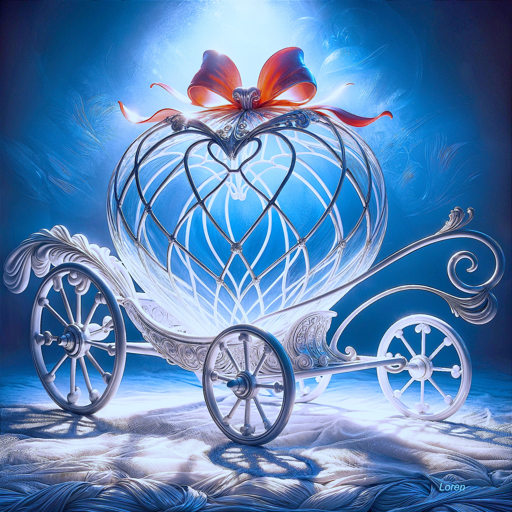 Ornate White Filigree Carriage with Heart Ornament