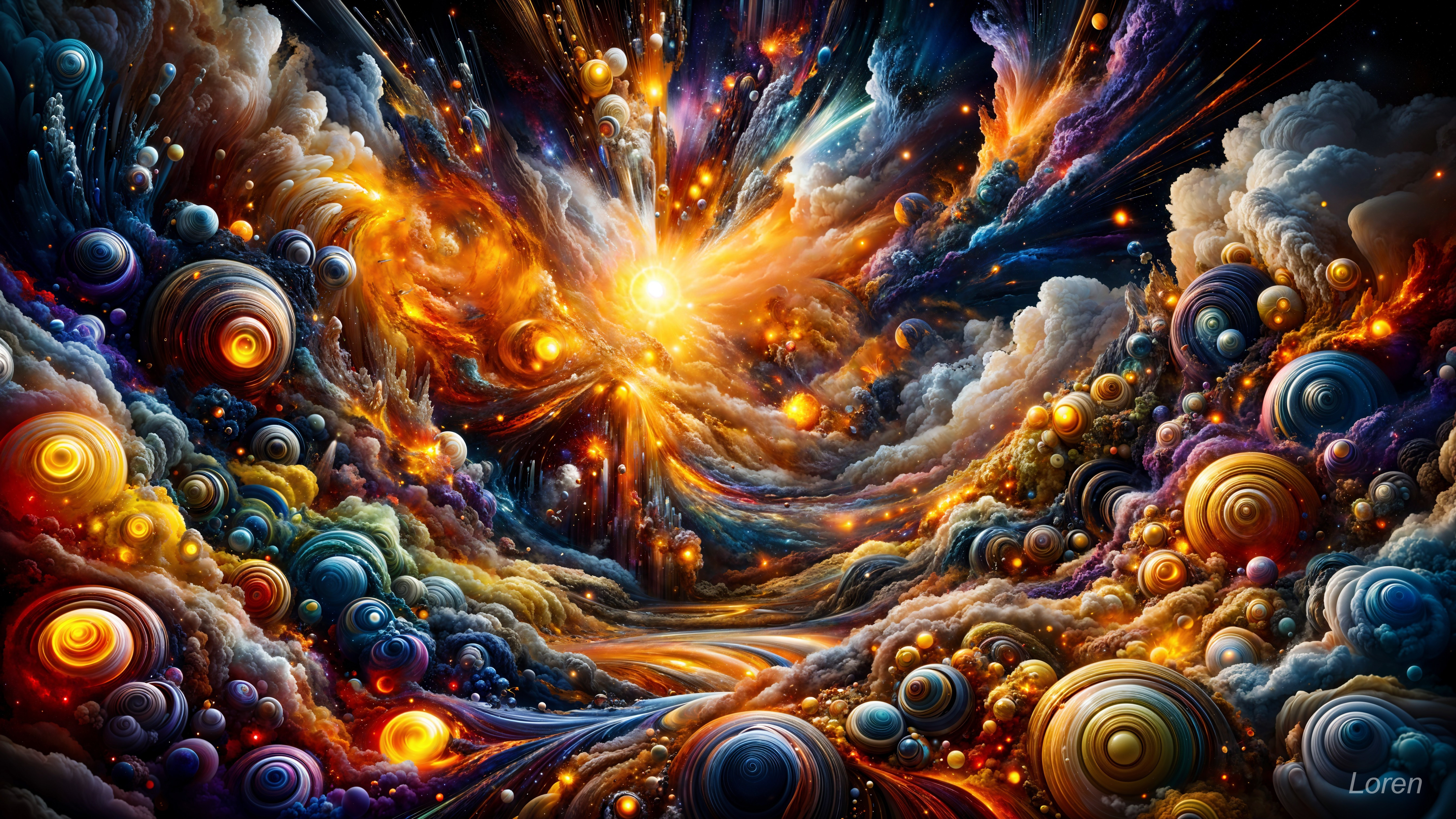 Vibrant Cosmic Scene with Colorful Celestial Bodies