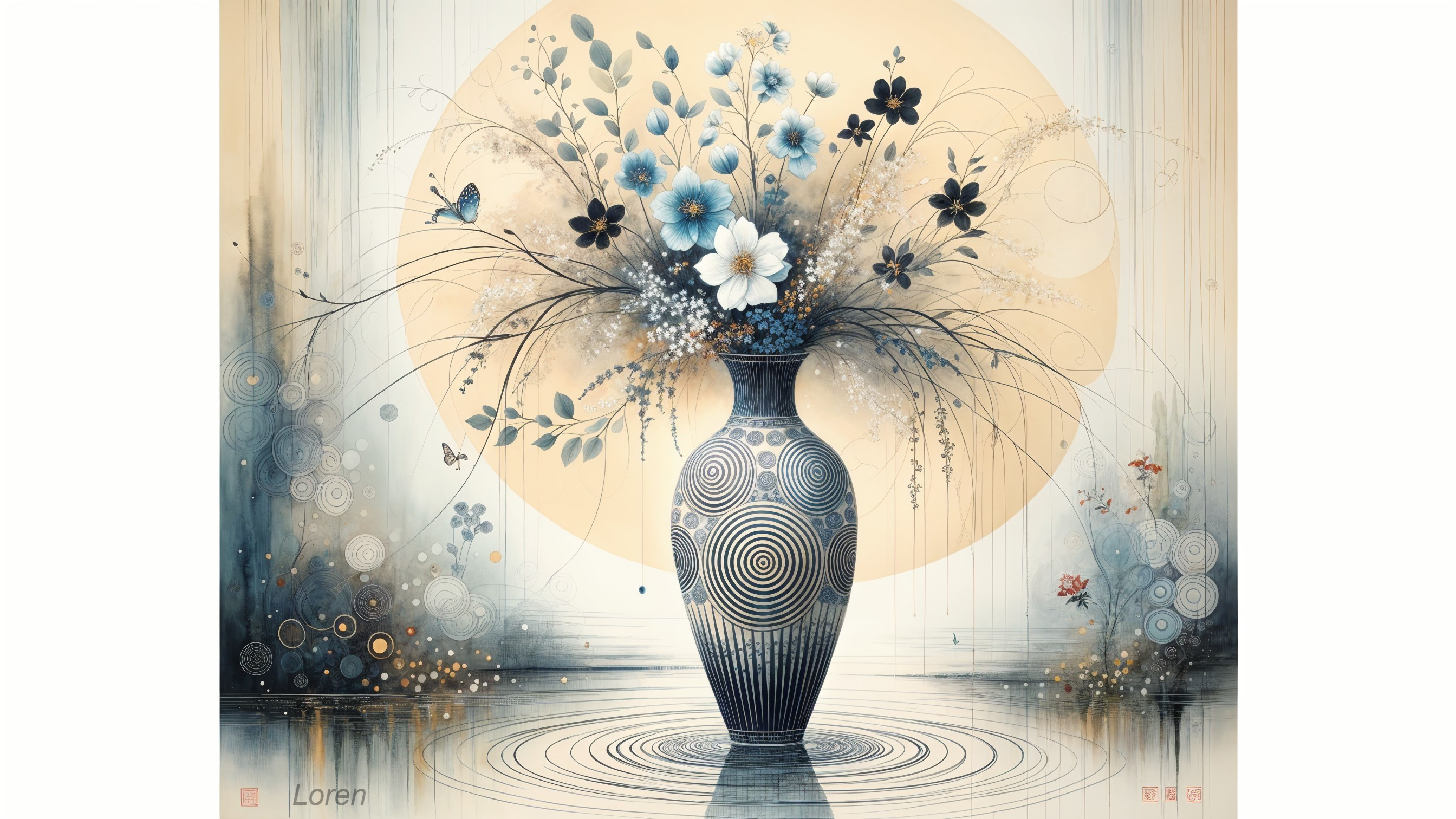 Elegant Vase with Flowers on Golden Backdrop