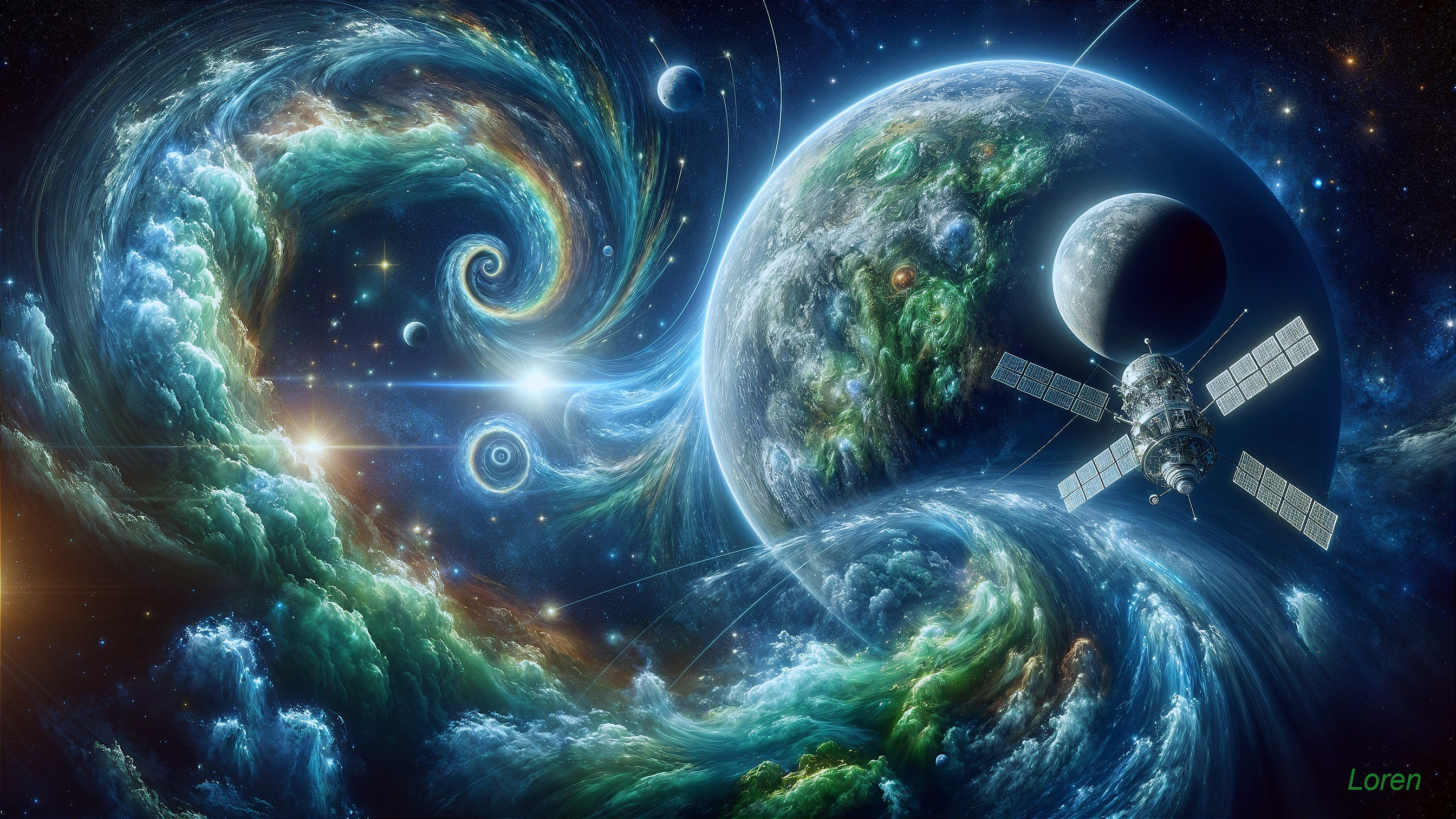 Vibrant Cosmic Scene with Galaxies and Planets