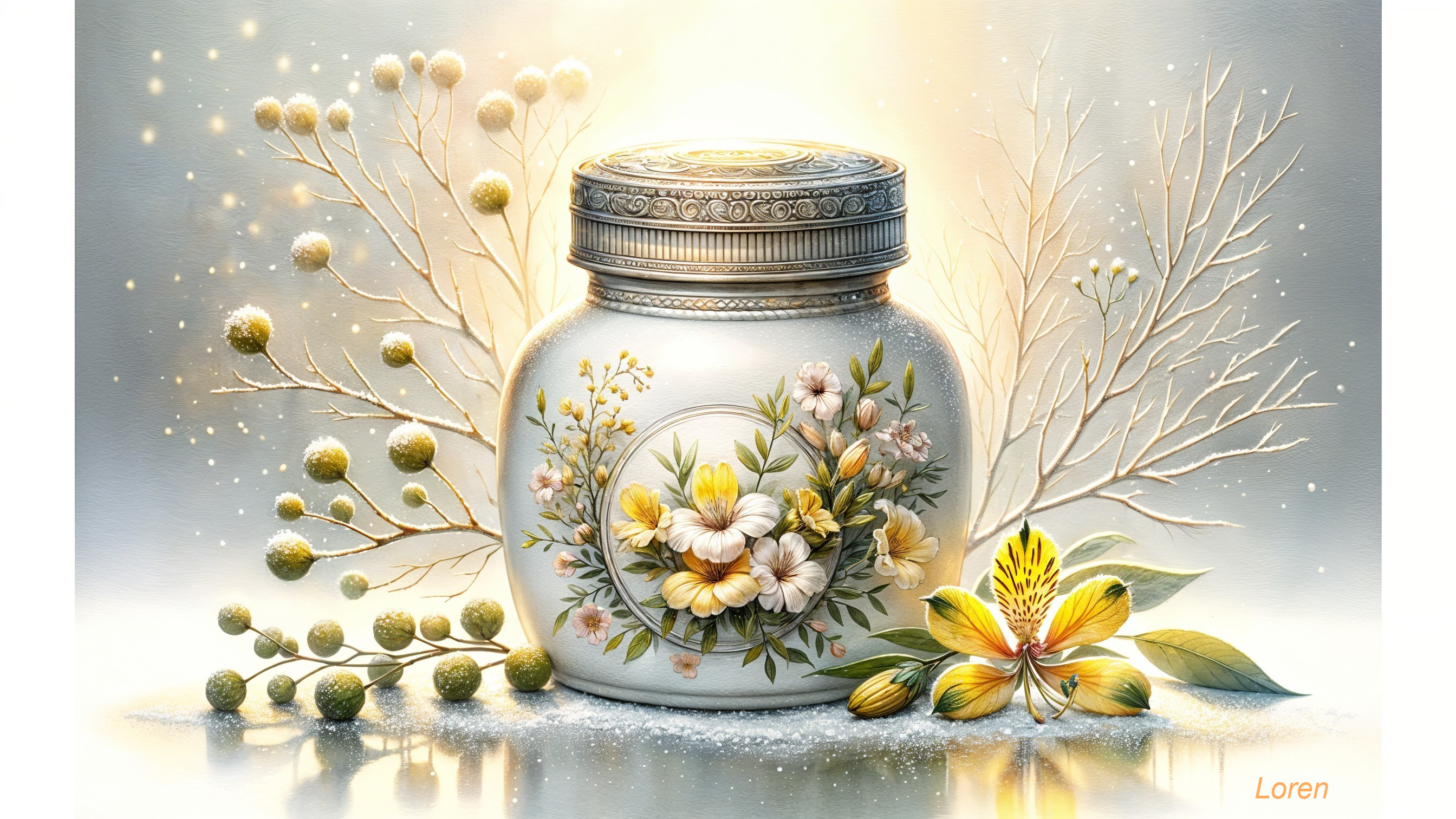 Ornate jar in serene still life with soft lighting
