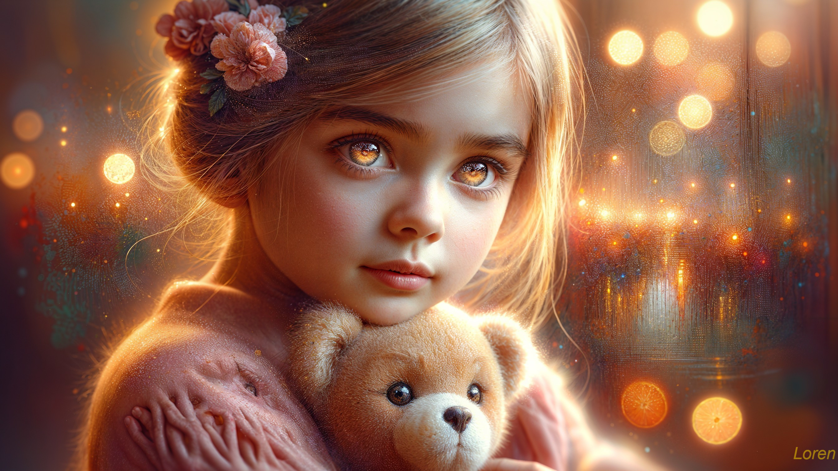 Tender Portrait of a Young Girl with Teddy Bear