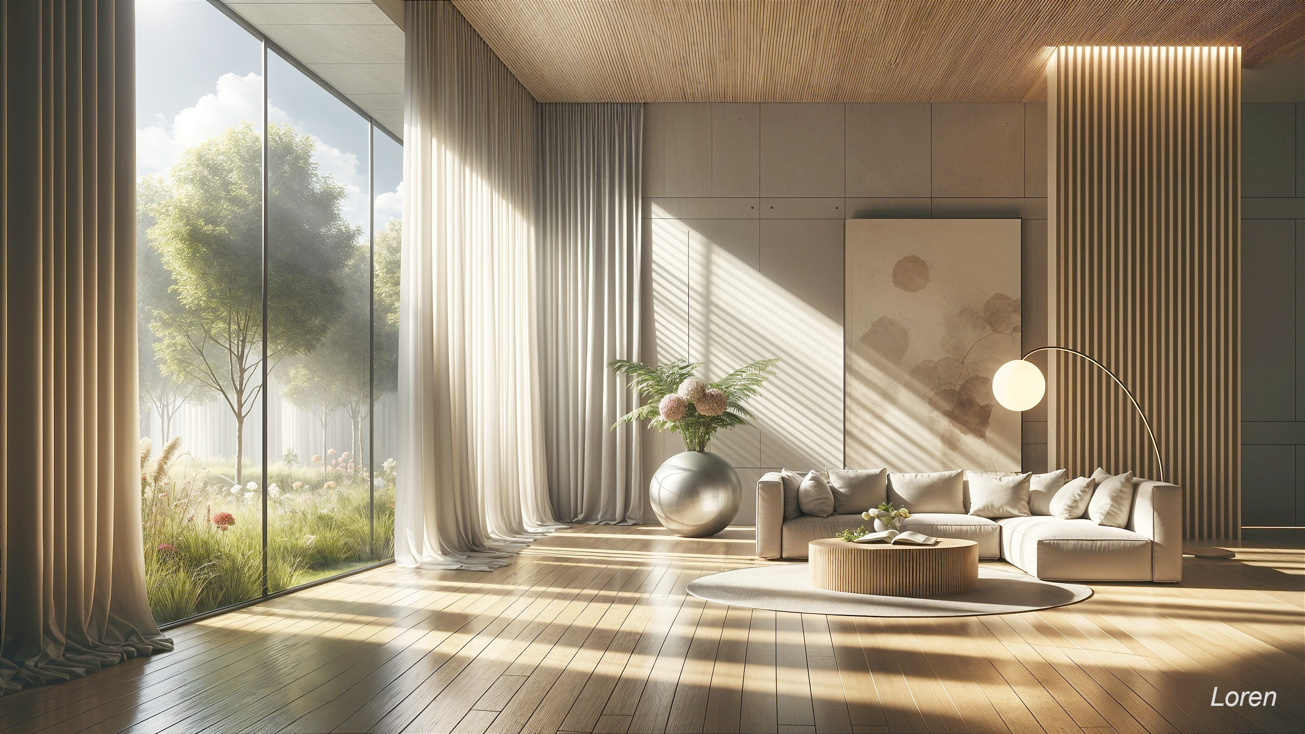 Modern Living Room with Natural Light and Garden View