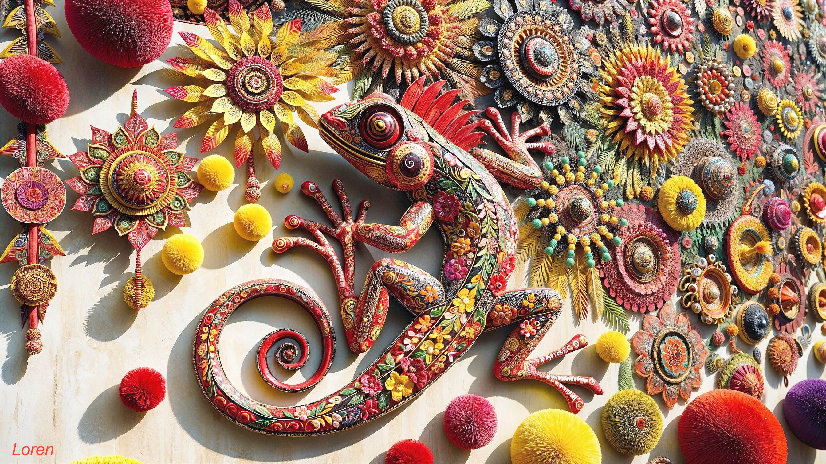 Vibrant Chameleon with Colorful Floral Patterns