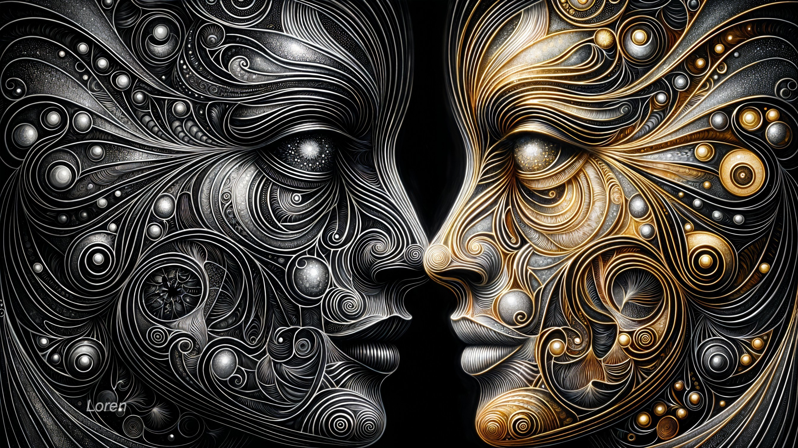 Abstract Human Faces in Black and Gold Design