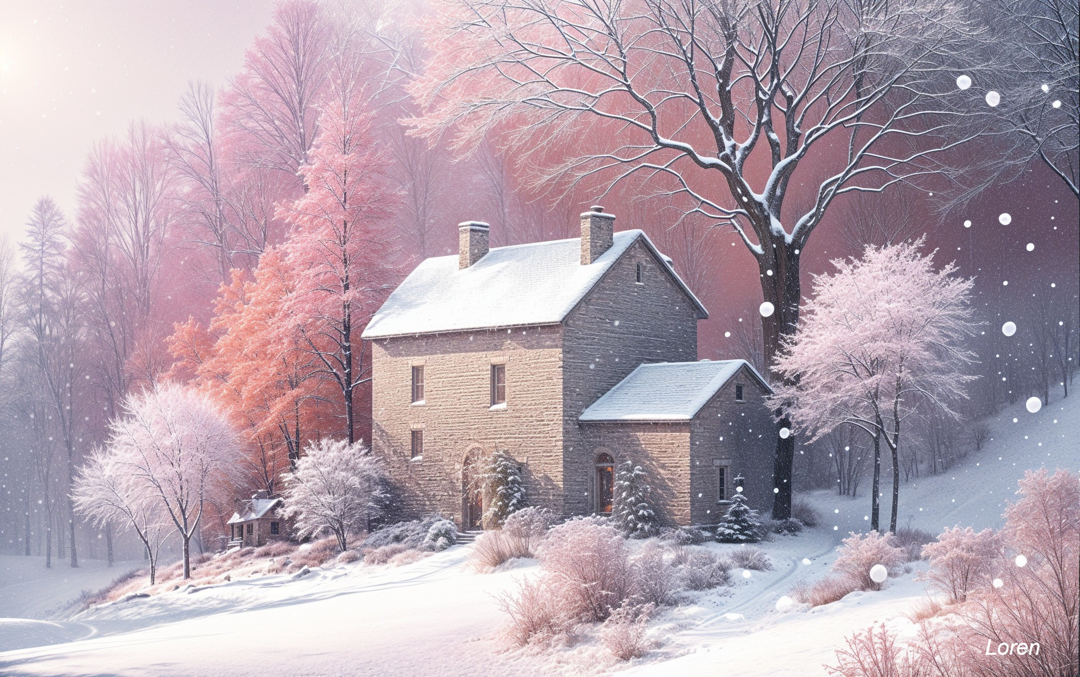 Charming Stone House in Serene Winter Landscape
