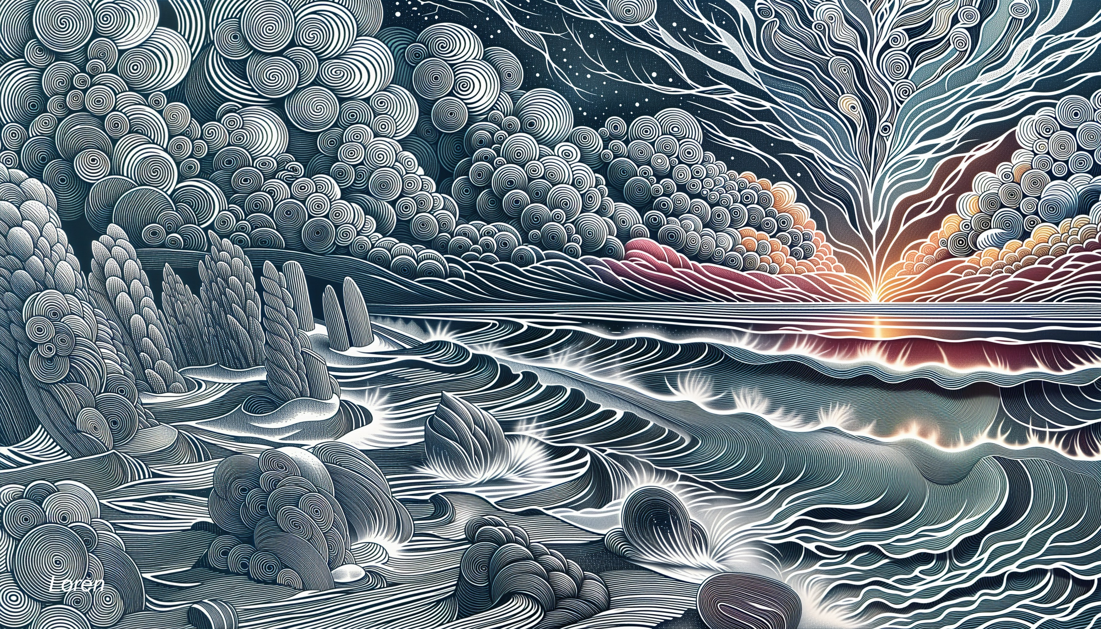 Stylized seascape with dynamic clouds and waves