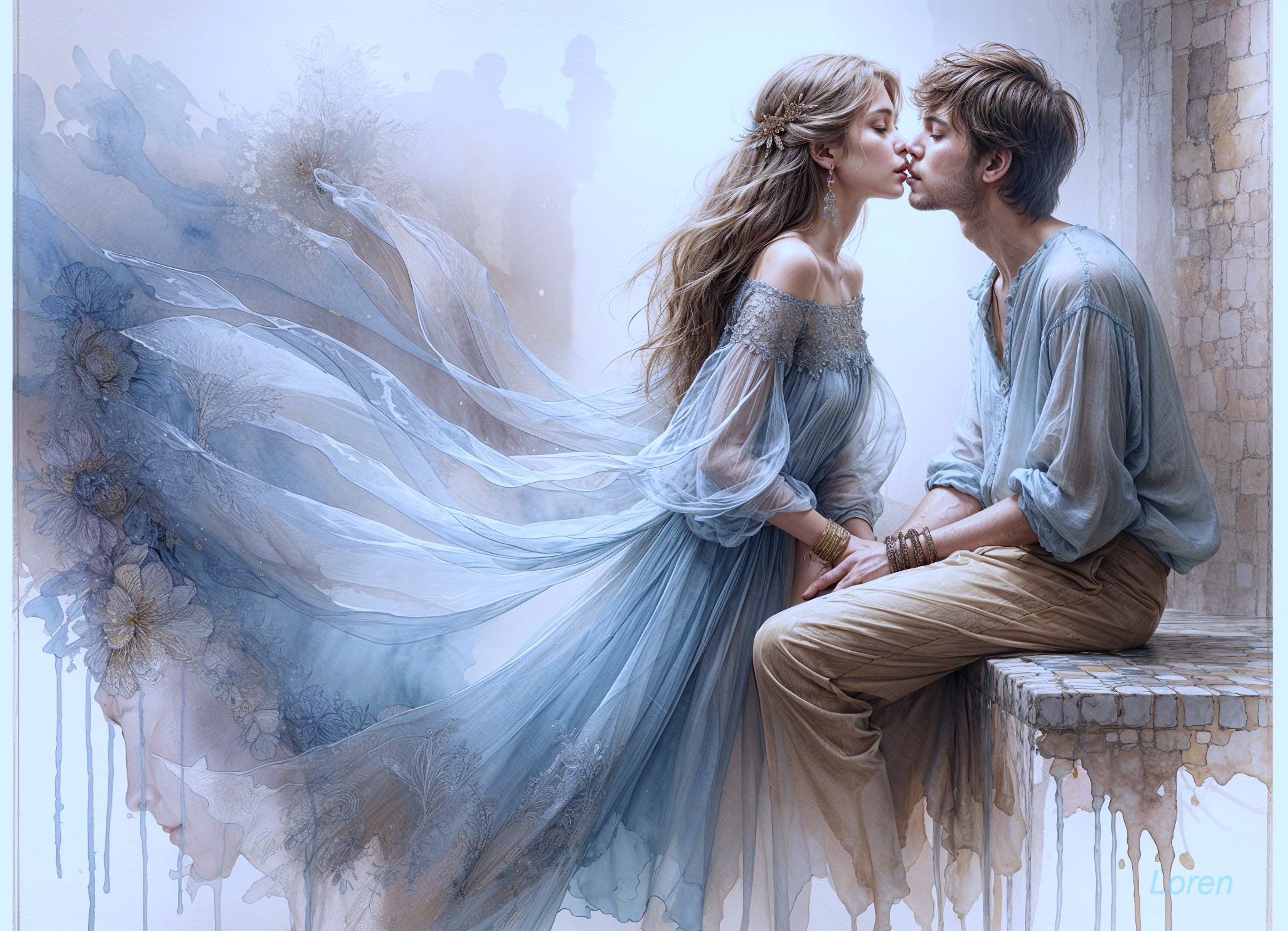 Romantic Scene of a Young Couple in Soft Hues