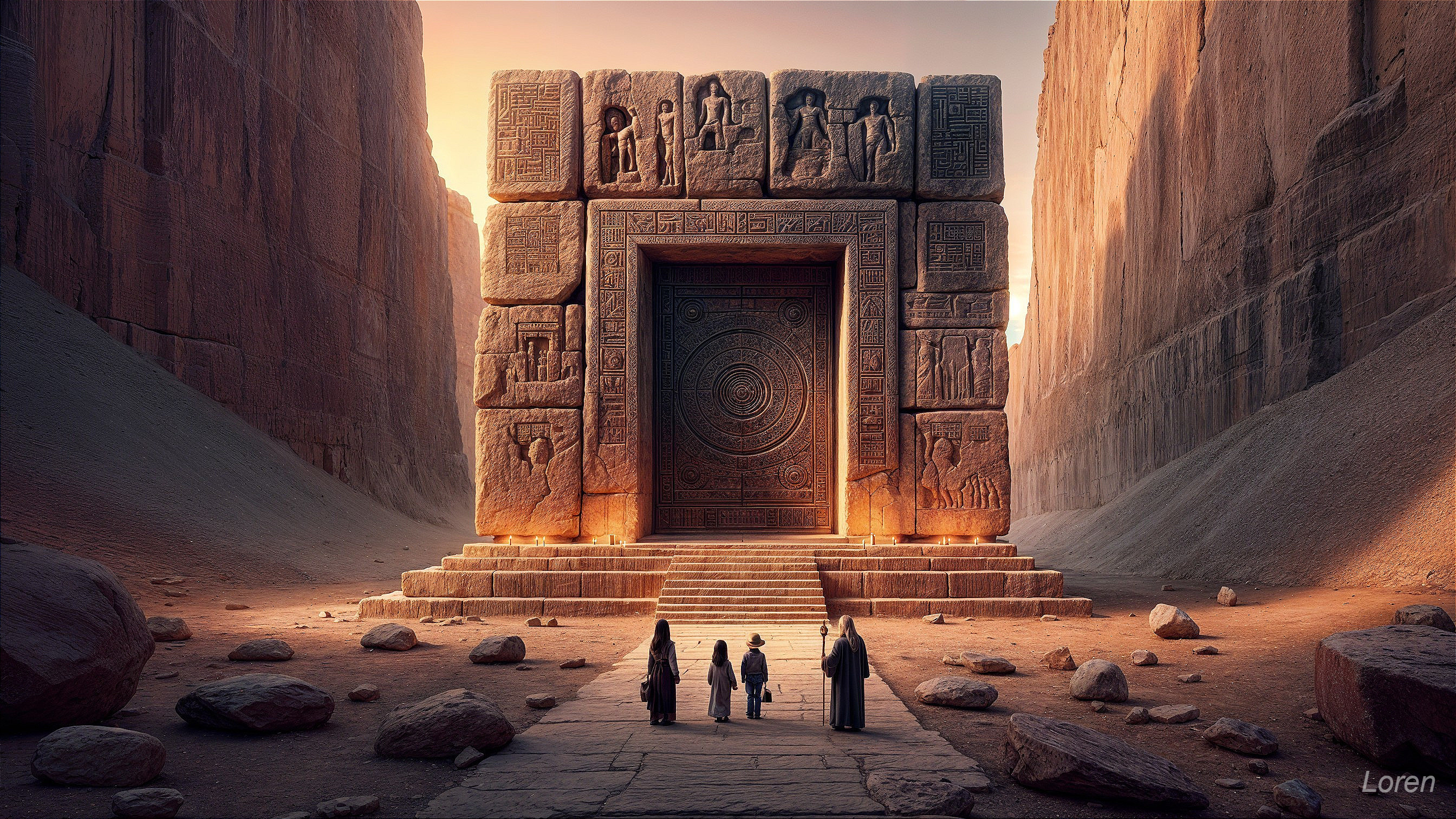 Ancient Doorway with Intricate Carvings in Canyon