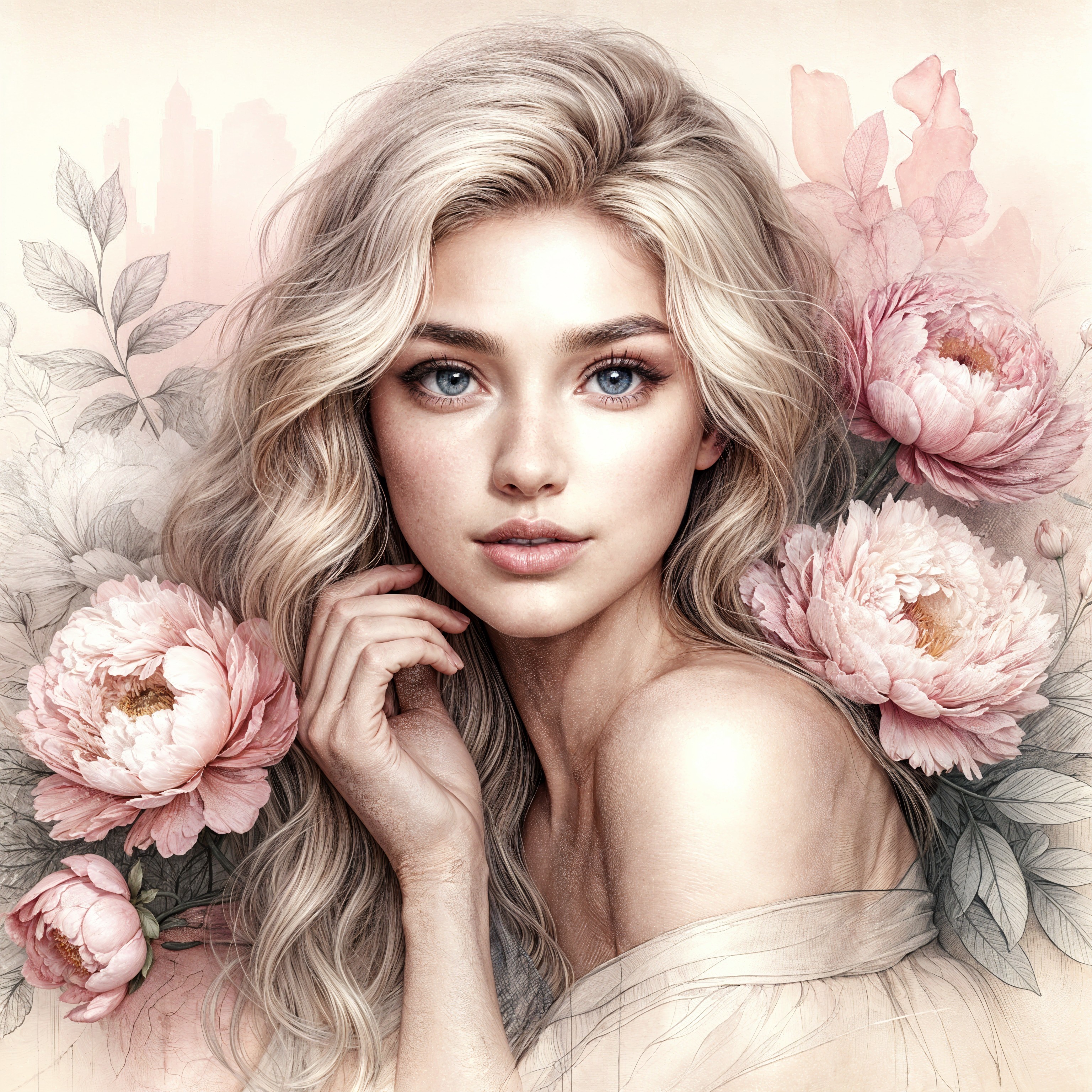 Portrait of a Young Woman with Floral Elements