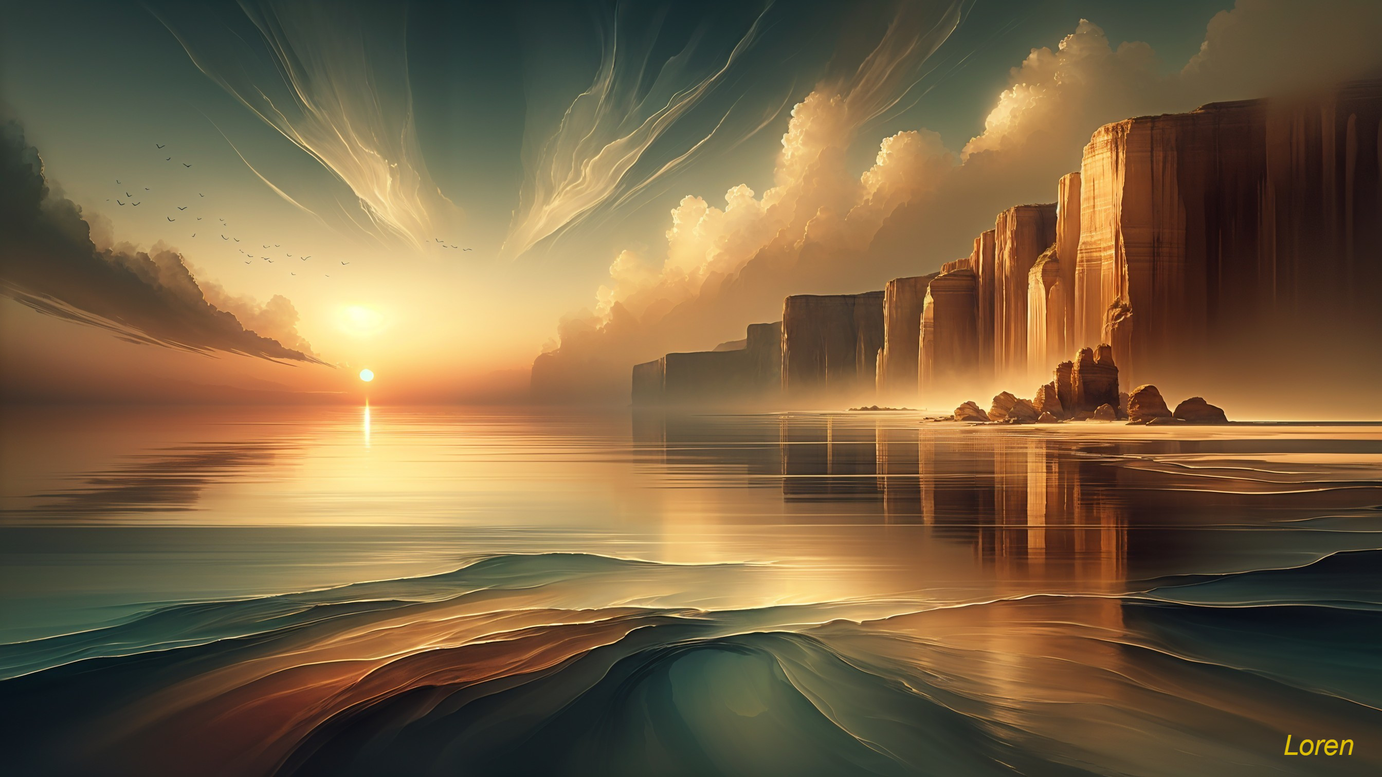 Sunset Over Cliffs with Serene Sea Reflection