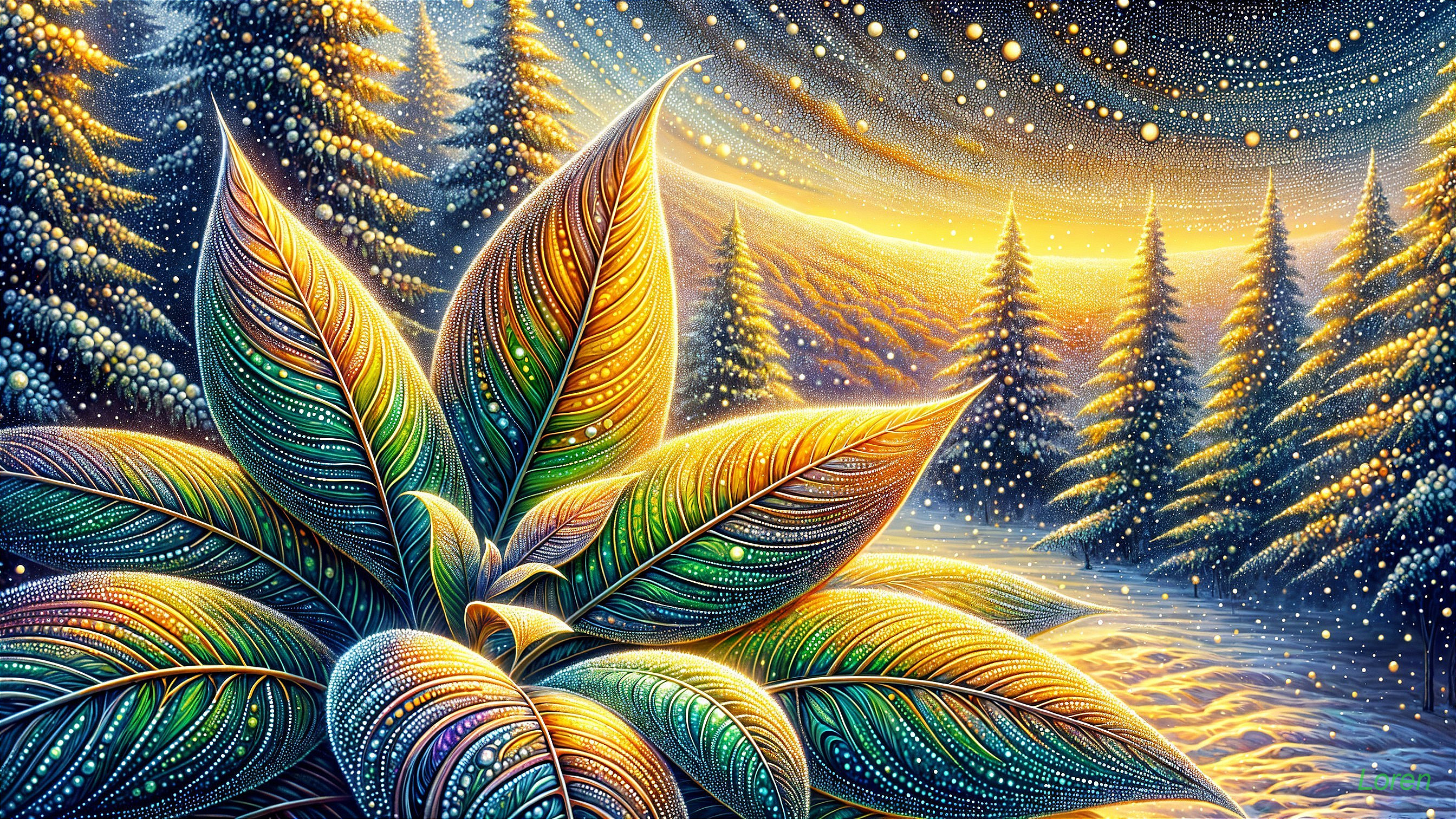 Vibrant Plant with Multicolored Leaves in Dreamy Landscape