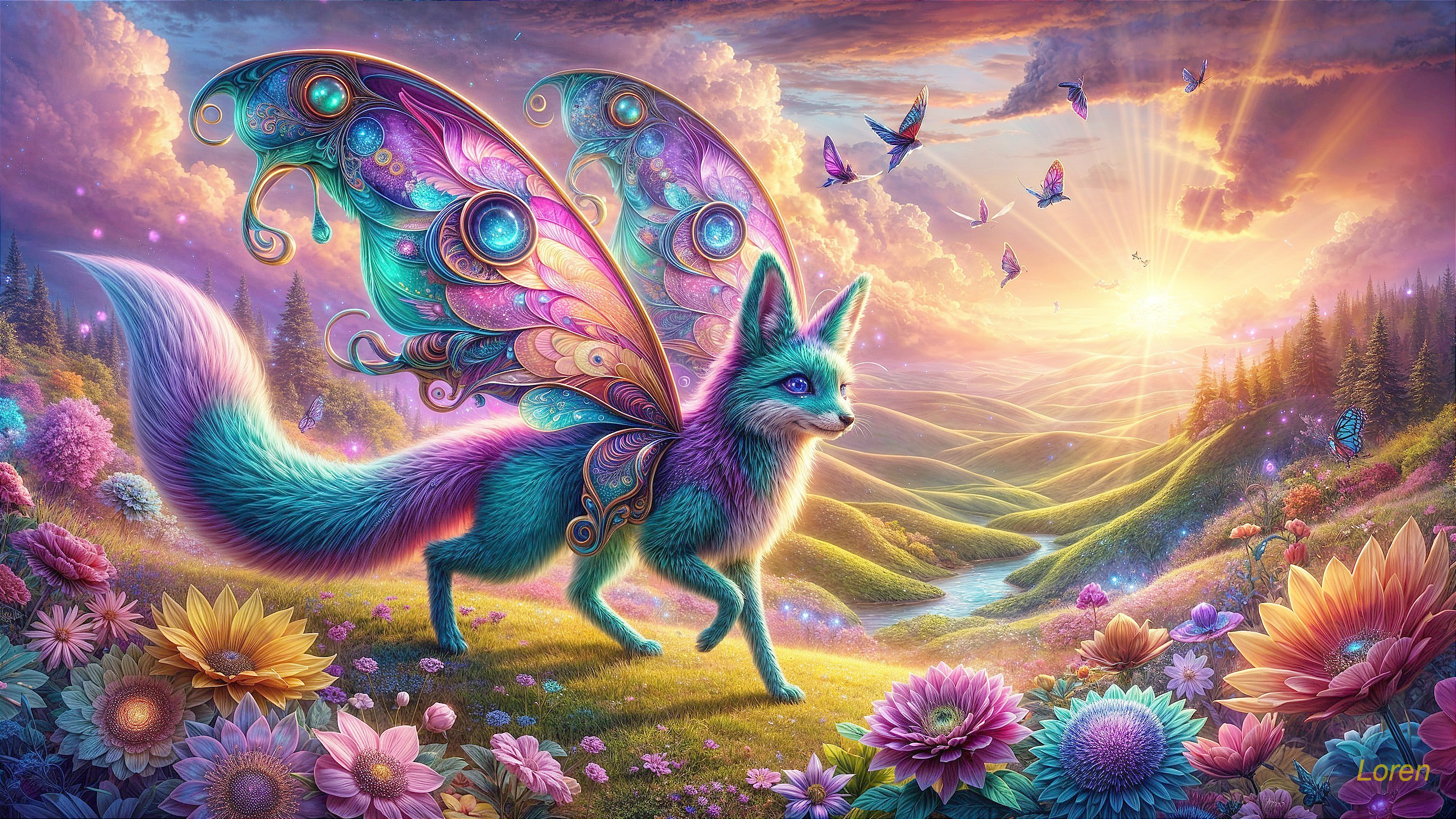 Whimsical Creature with Fox Elegance and Butterfly Wings