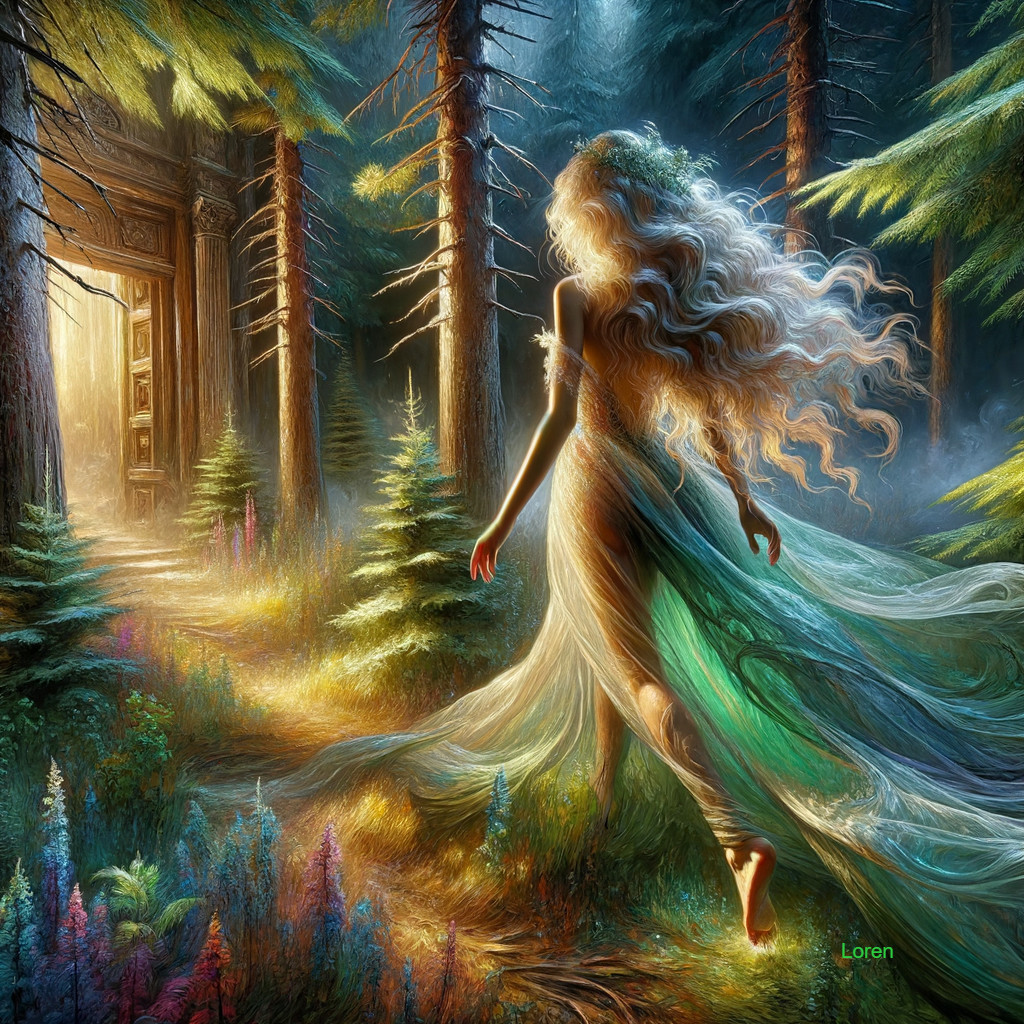 Mystical Forest with Enchanting Figure and Doorway