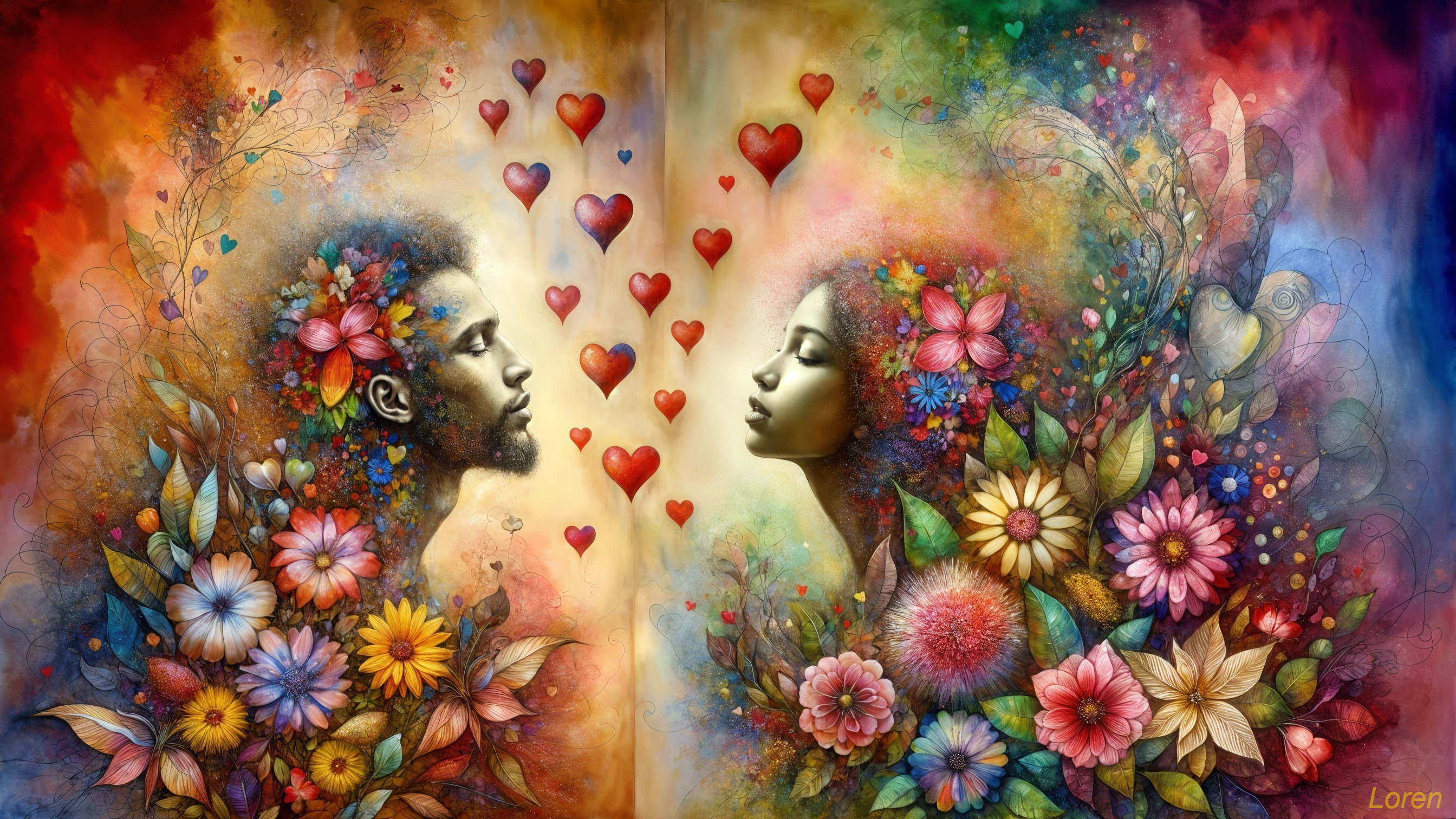 Colorful Illustration of Romantic Connection and Nature