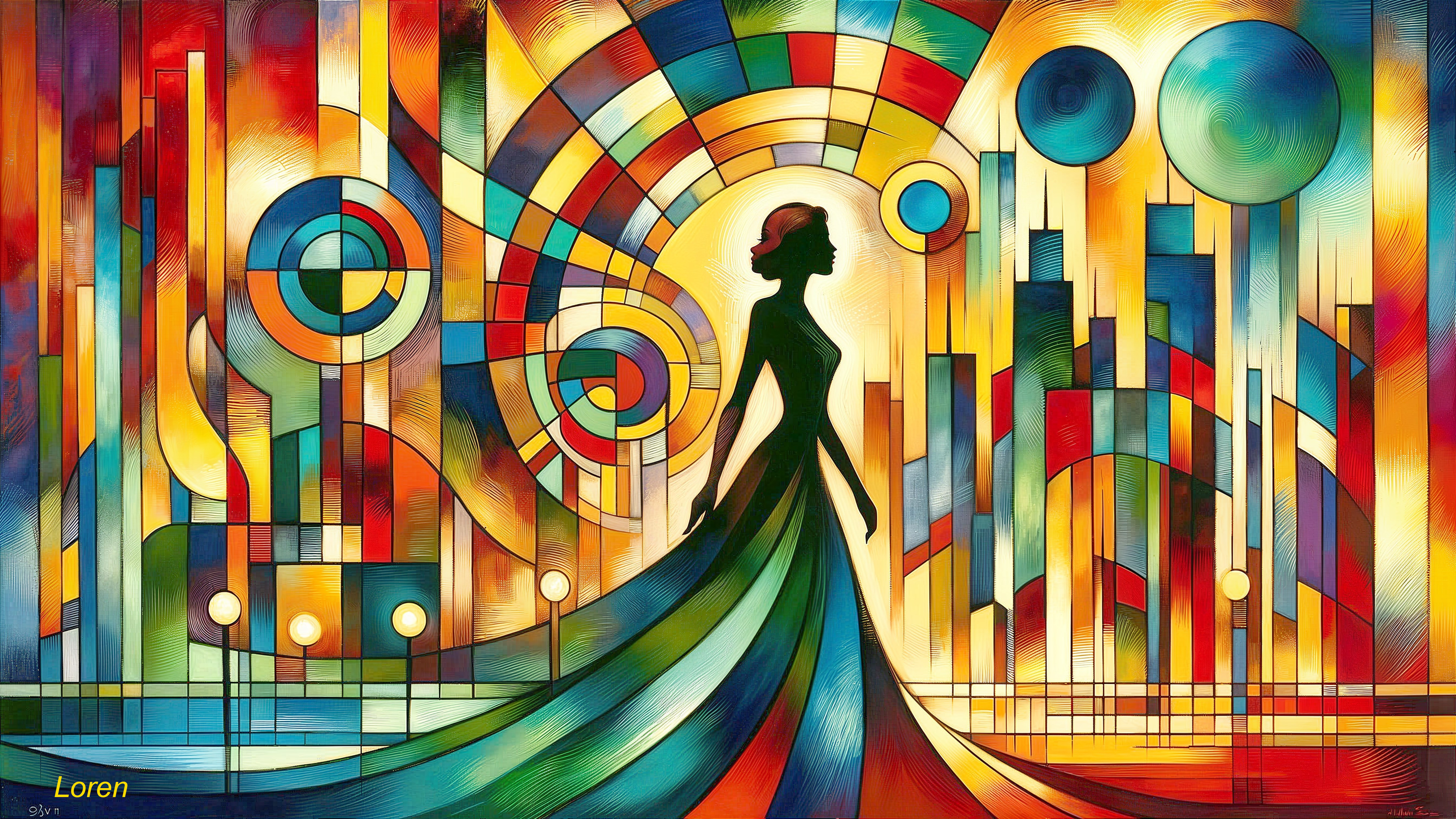 Abstract Artwork of Silhouetted Woman in Vibrant Colors