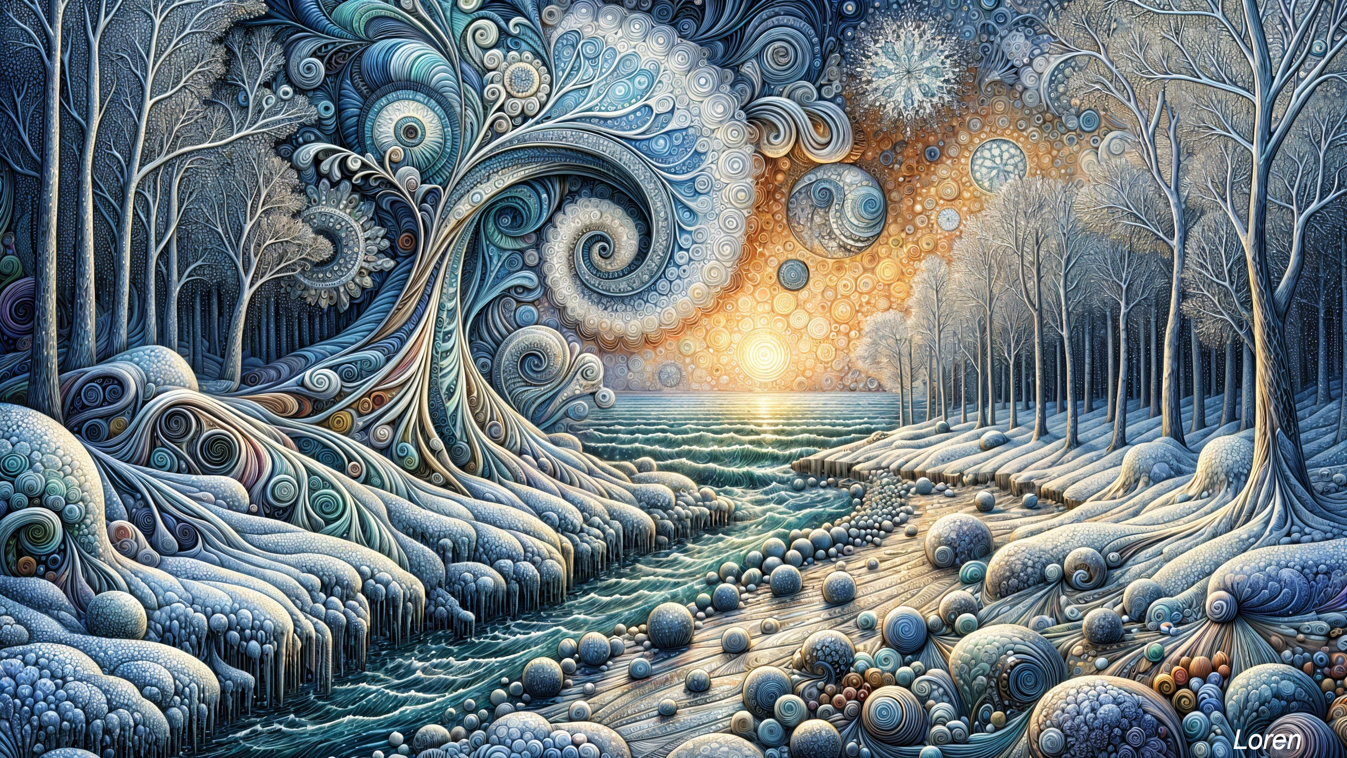 Mesmerizing Winter Landscape with Frost and Sunrise