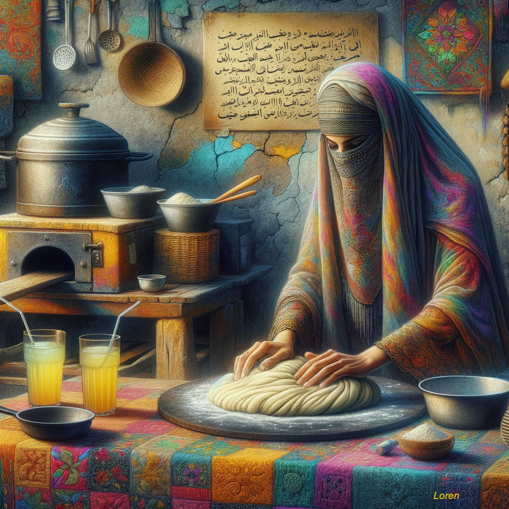 Vibrant Kitchen Scene with Woman Preparing Dough