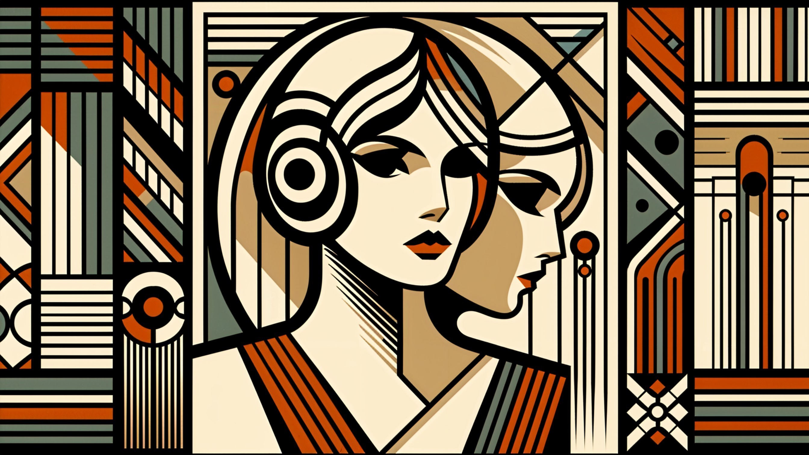 Geometric Art Deco Representation of Two Female Figures