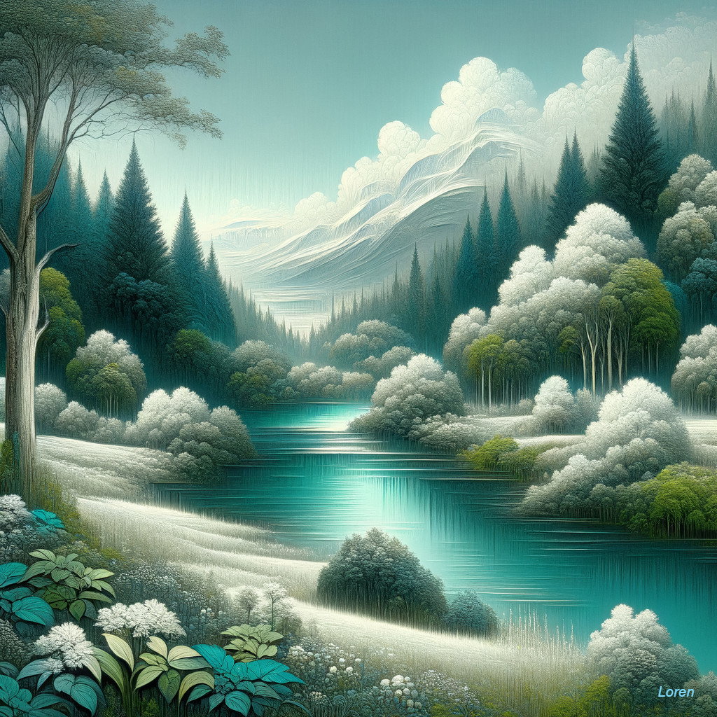 Tranquil River in Lush Green Landscape with Mountains