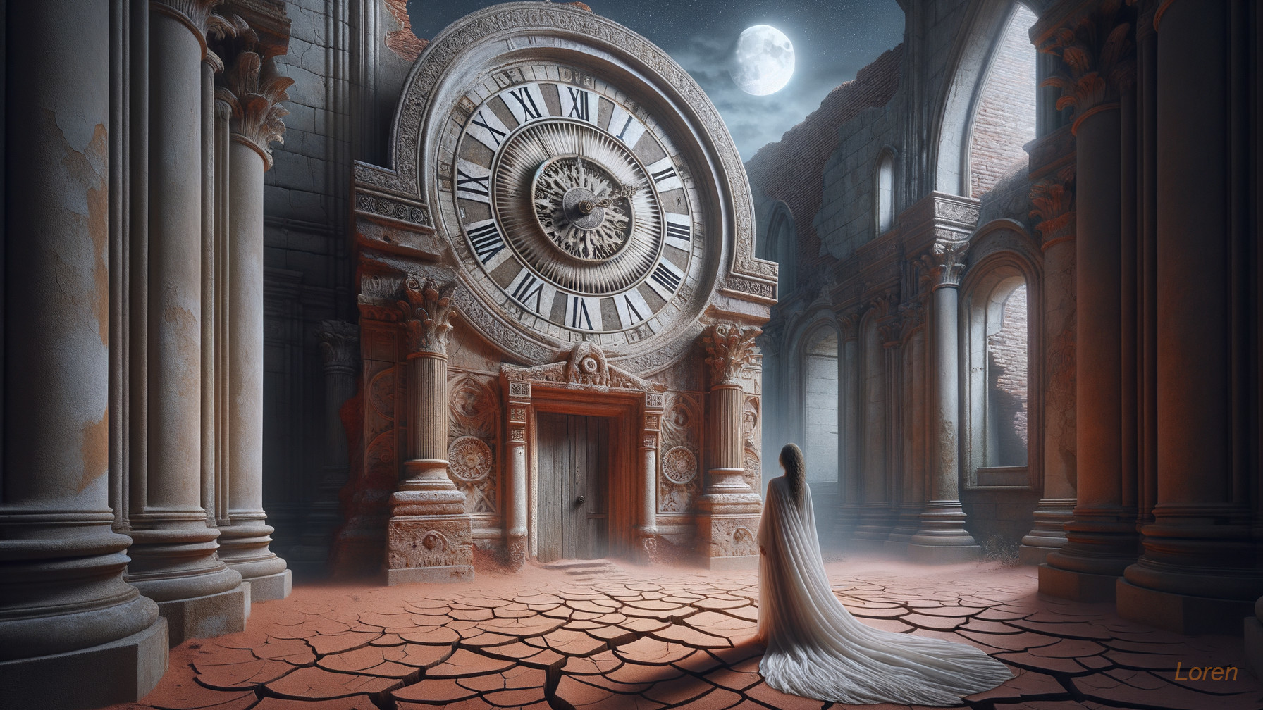 Grand Clock Tower in Surreal Ancient Setting