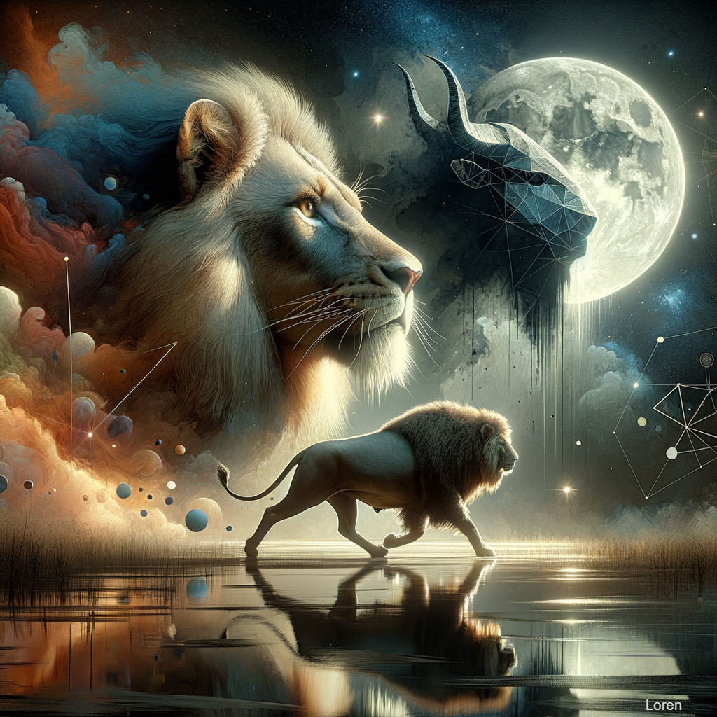 Majestic lion in tranquil cosmic landscape scene