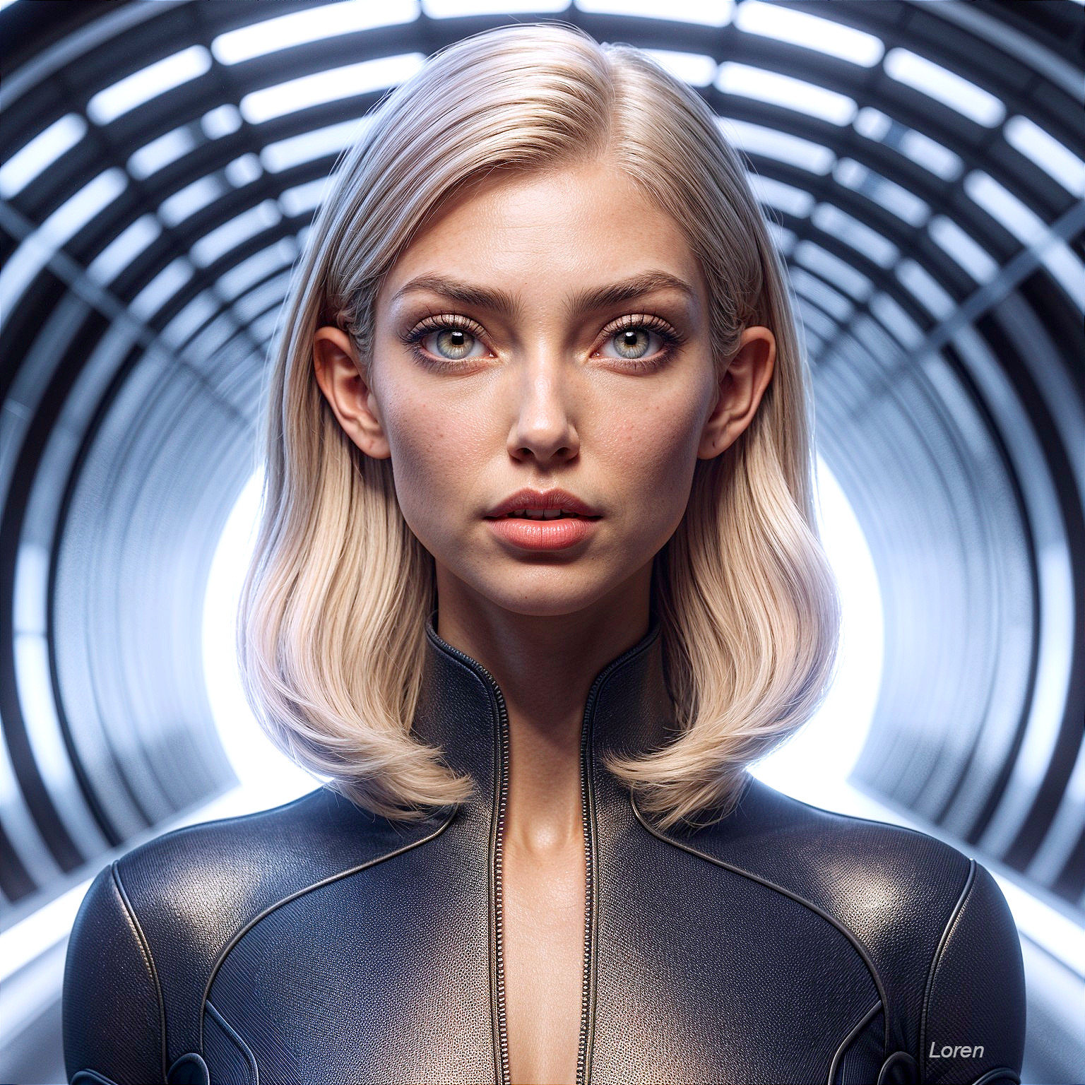 Close-up Portrait of Woman in Futuristic Black Suit