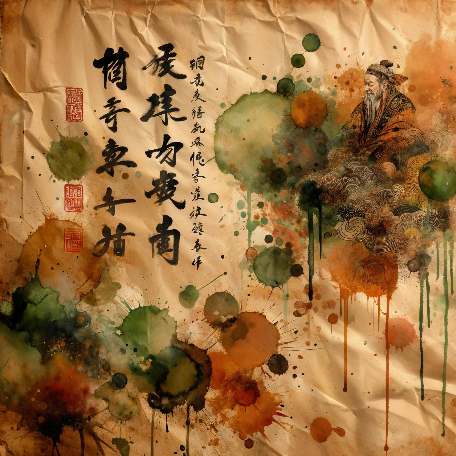 Traditional Chinese Painting of Elderly Scholar