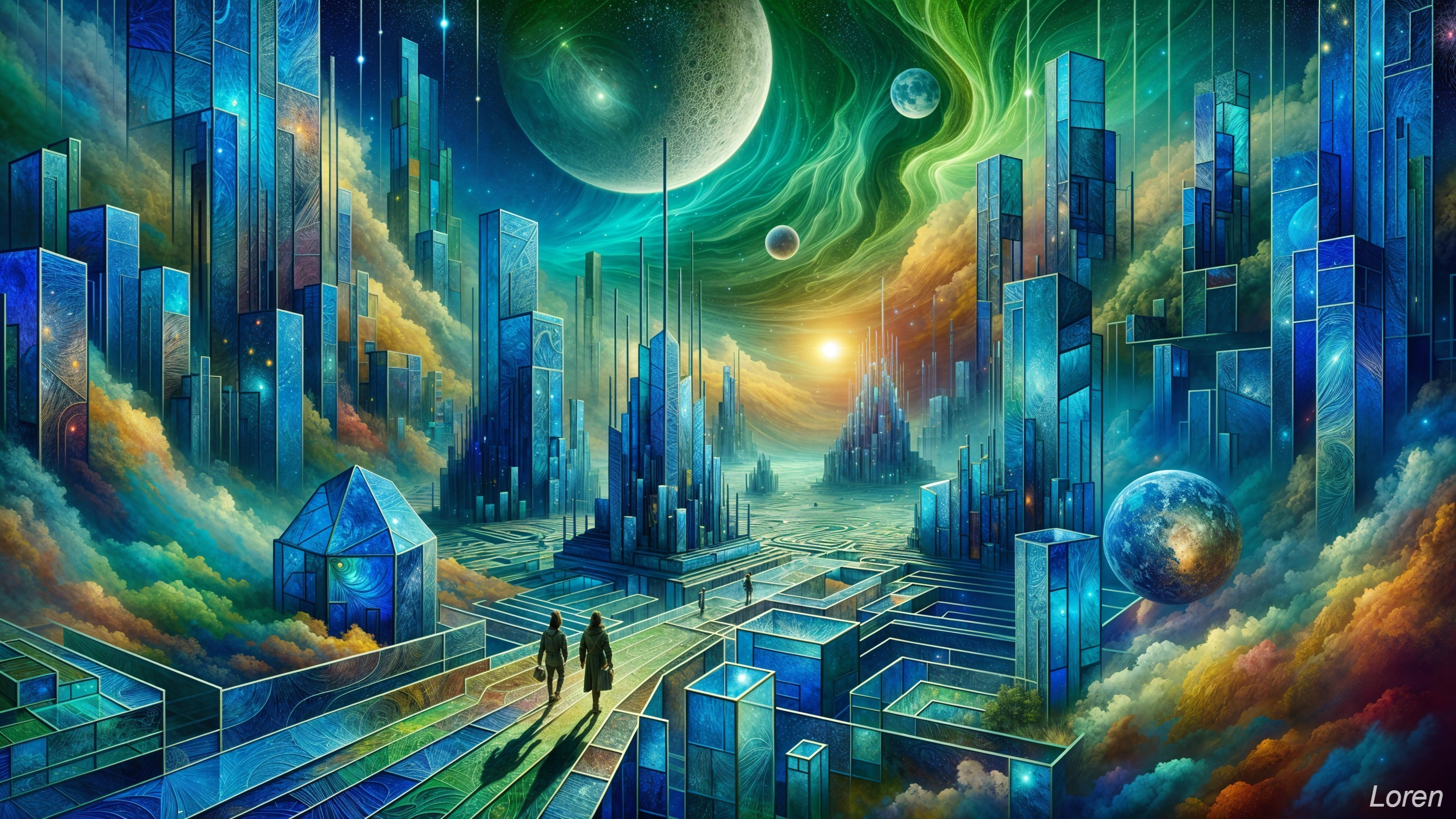 Surreal Landscape with Crystalline Structures and Nebulas