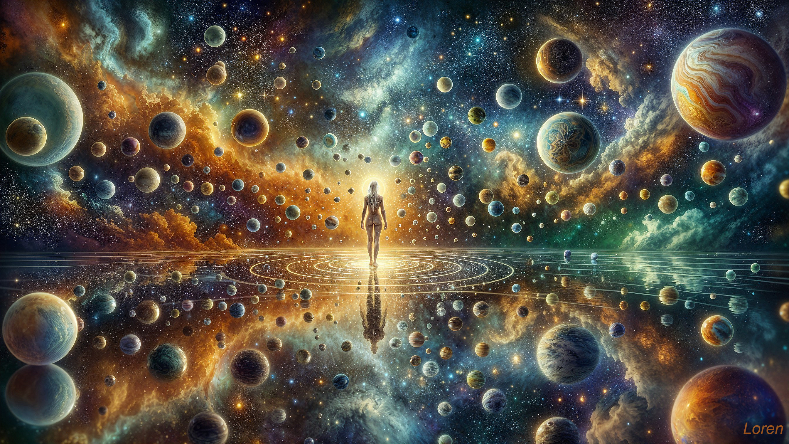 Cosmic Landscape with Celestial Bodies and Patterns