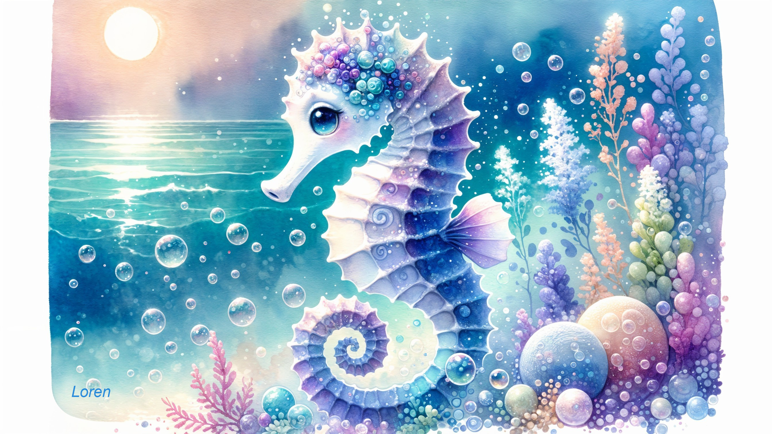 Whimsical Seahorse in a Vibrant Underwater Scene