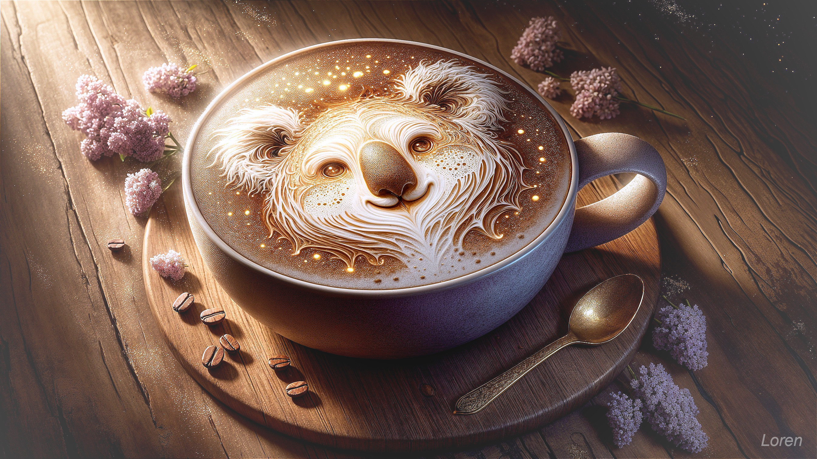 Whimsical Coffee Cup with Koala Latte Art and Decor