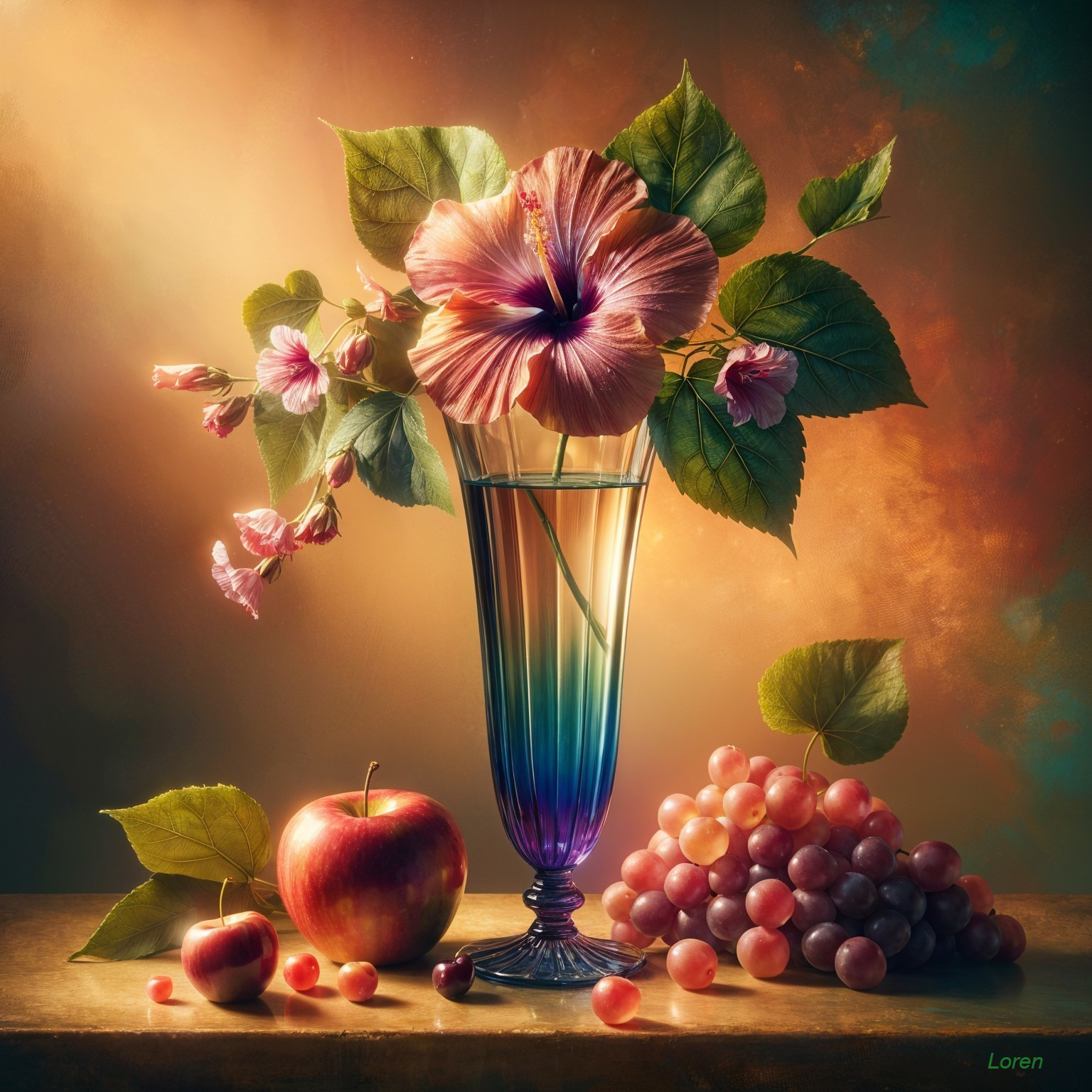 Vibrant Still Life with Hibiscus and Fresh Fruit
