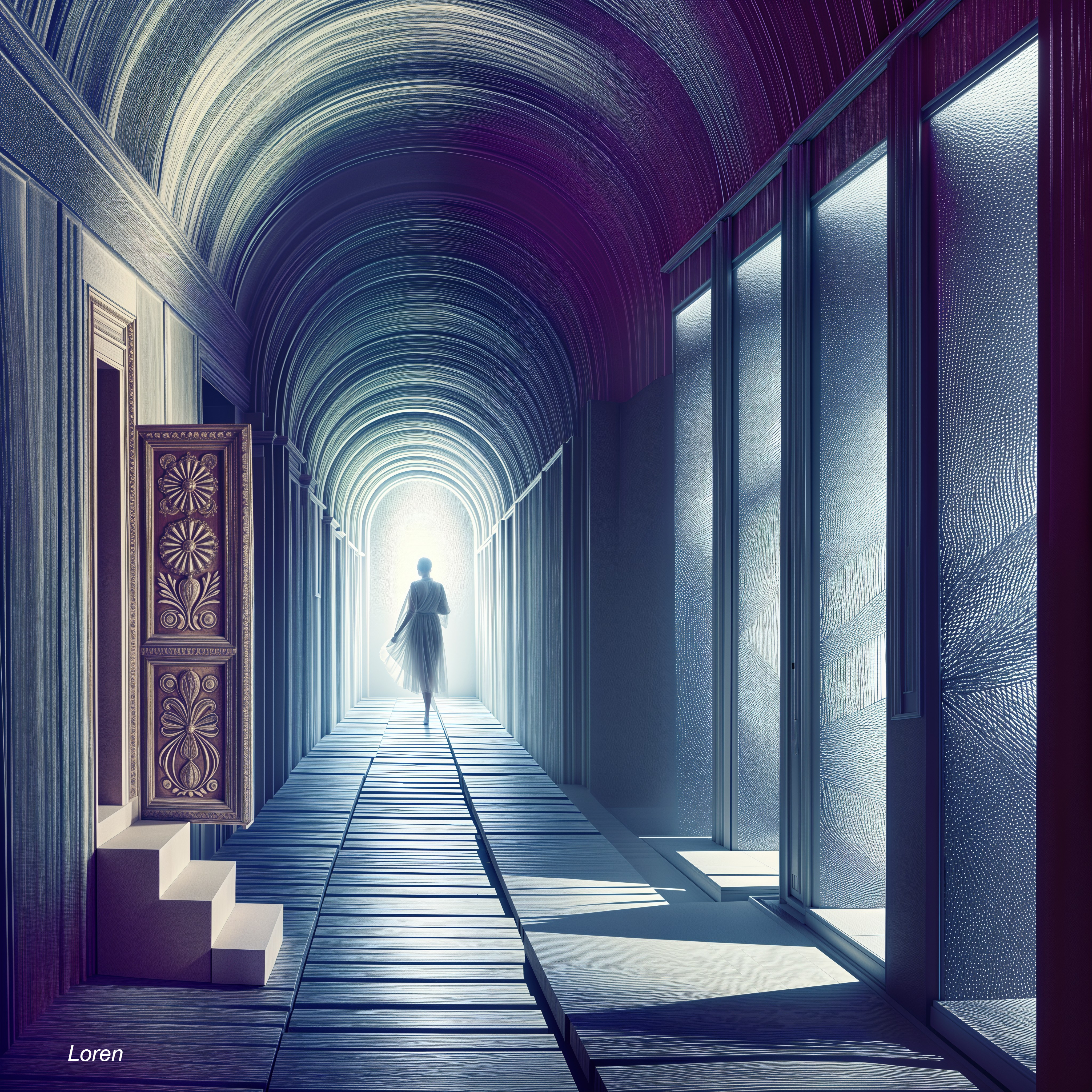 Mysterious Corridor with Soft Light and Intricate Design