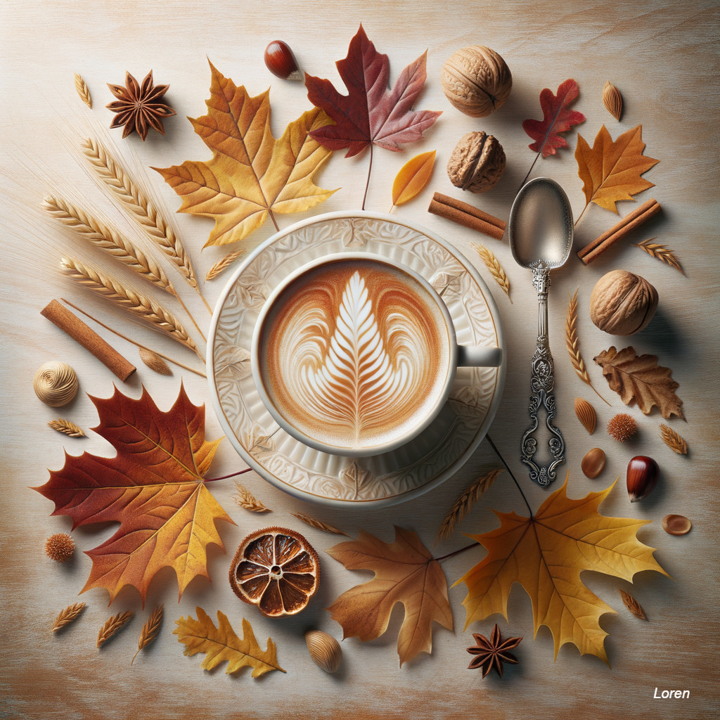 Fall-Inspired Latte with Autumn Leaves and Spices