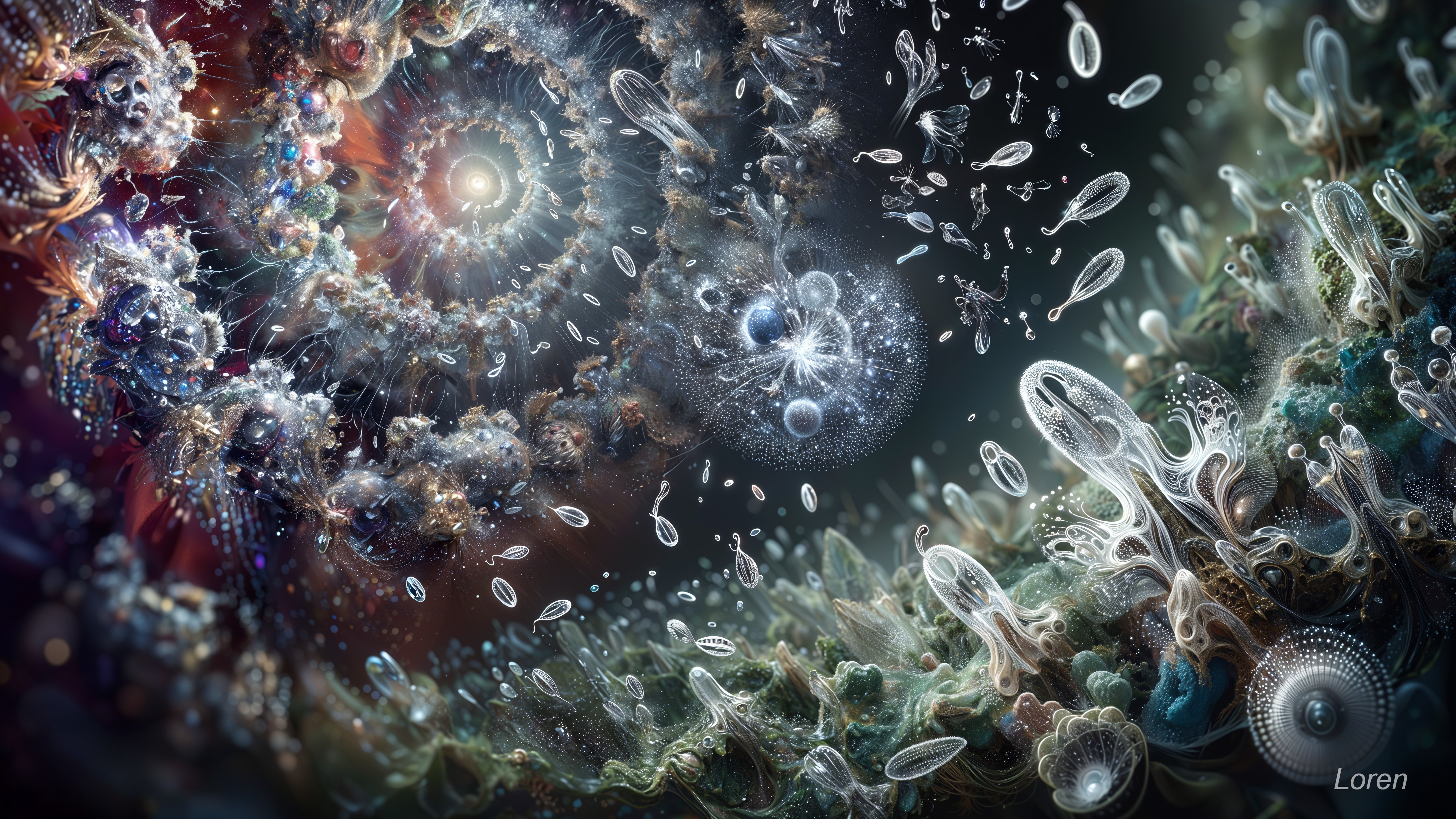 Abstract Cosmic Scene with Swirling Patterns and Light