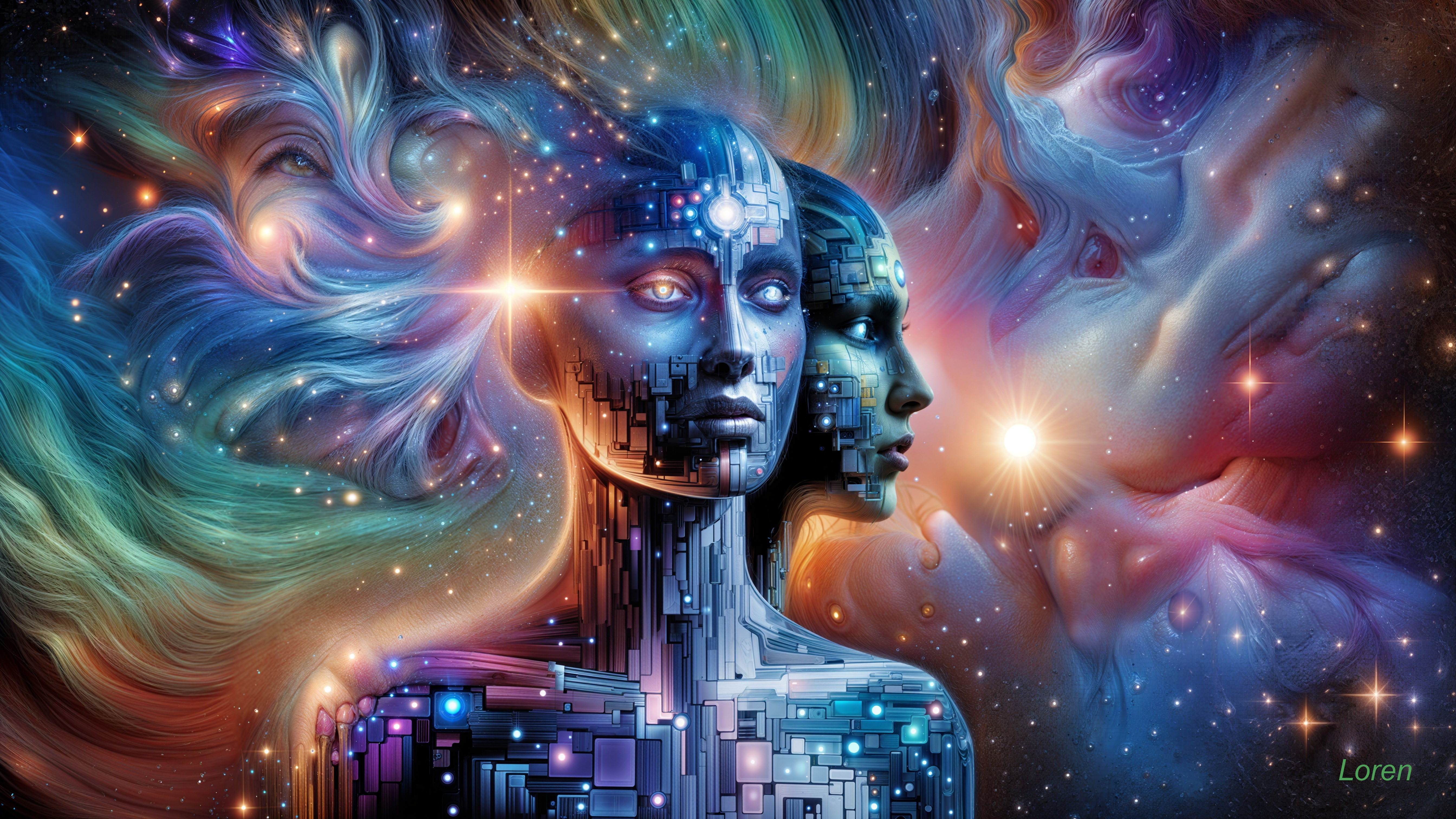 Fusion of Technology and Humanity in Cosmic Setting