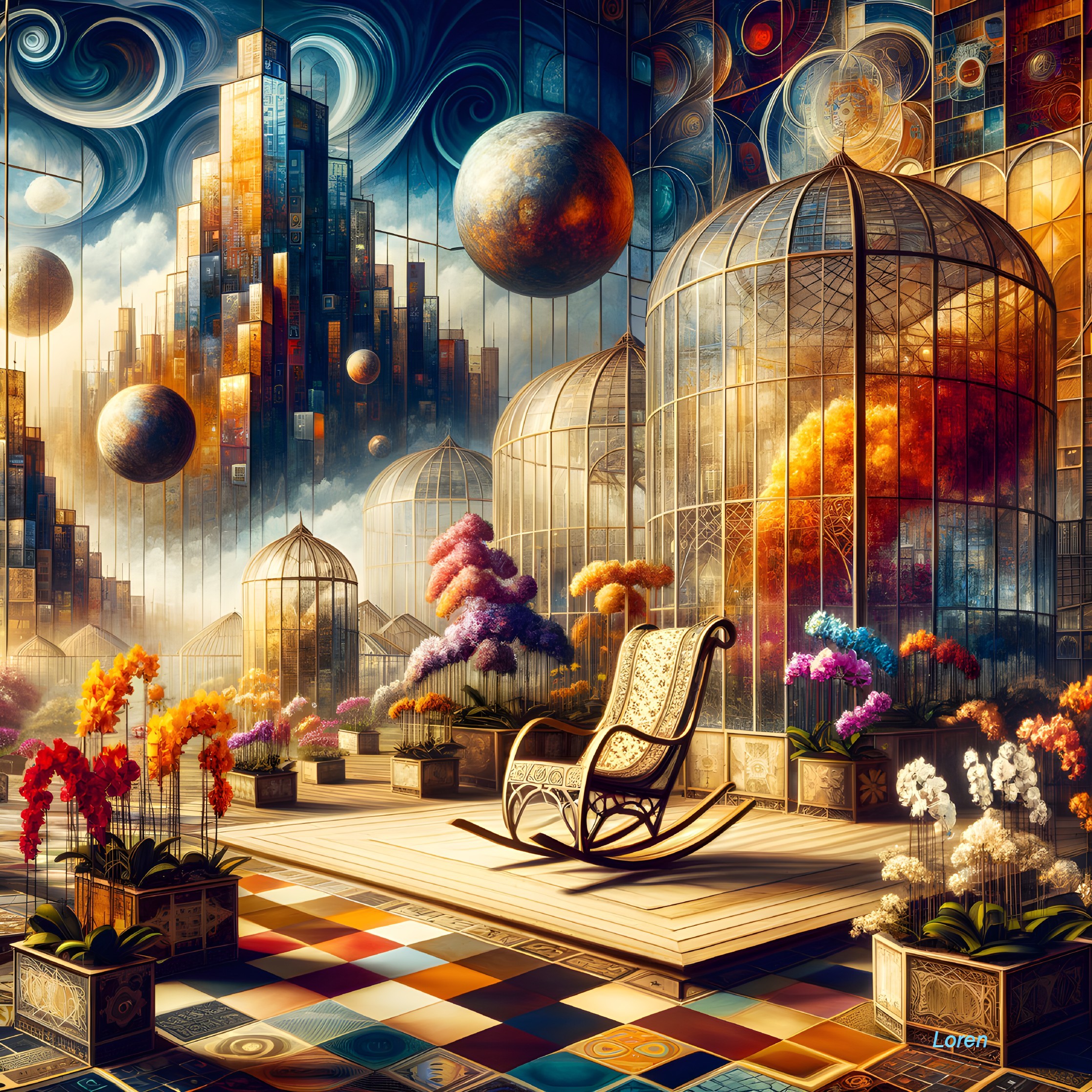 Whimsical Urban Oasis: A Surreal Composition