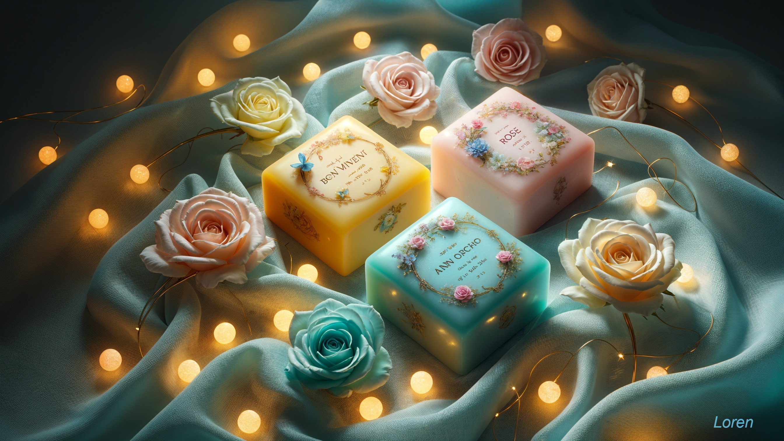 Pastel Soap Bars with Floral Patterns and Decor Elements