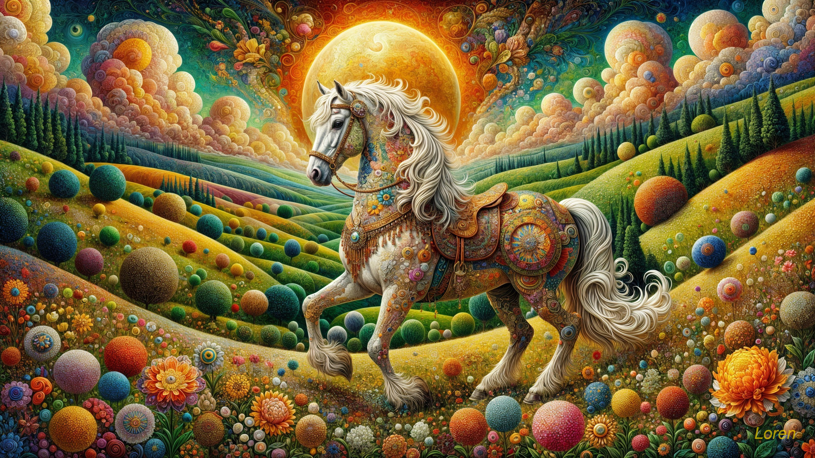Majestic Horse in Vibrant Surreal Landscape