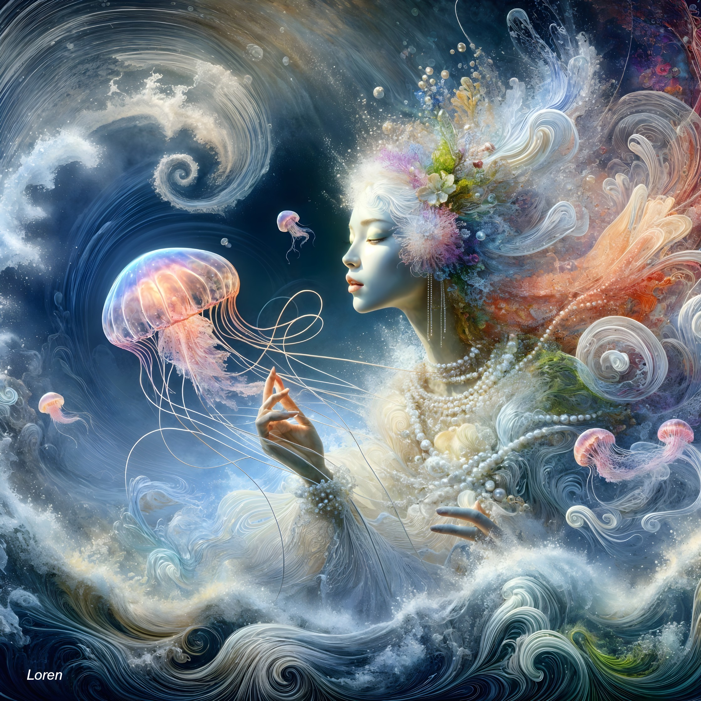 Ethereal Scene of Woman Surrounded by Jellyfish