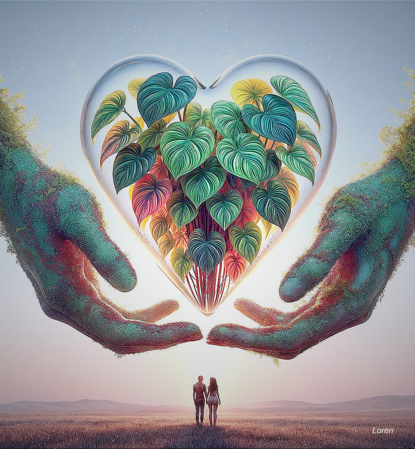 Silhouetted Figures in a Dreamlike Landscape Scene