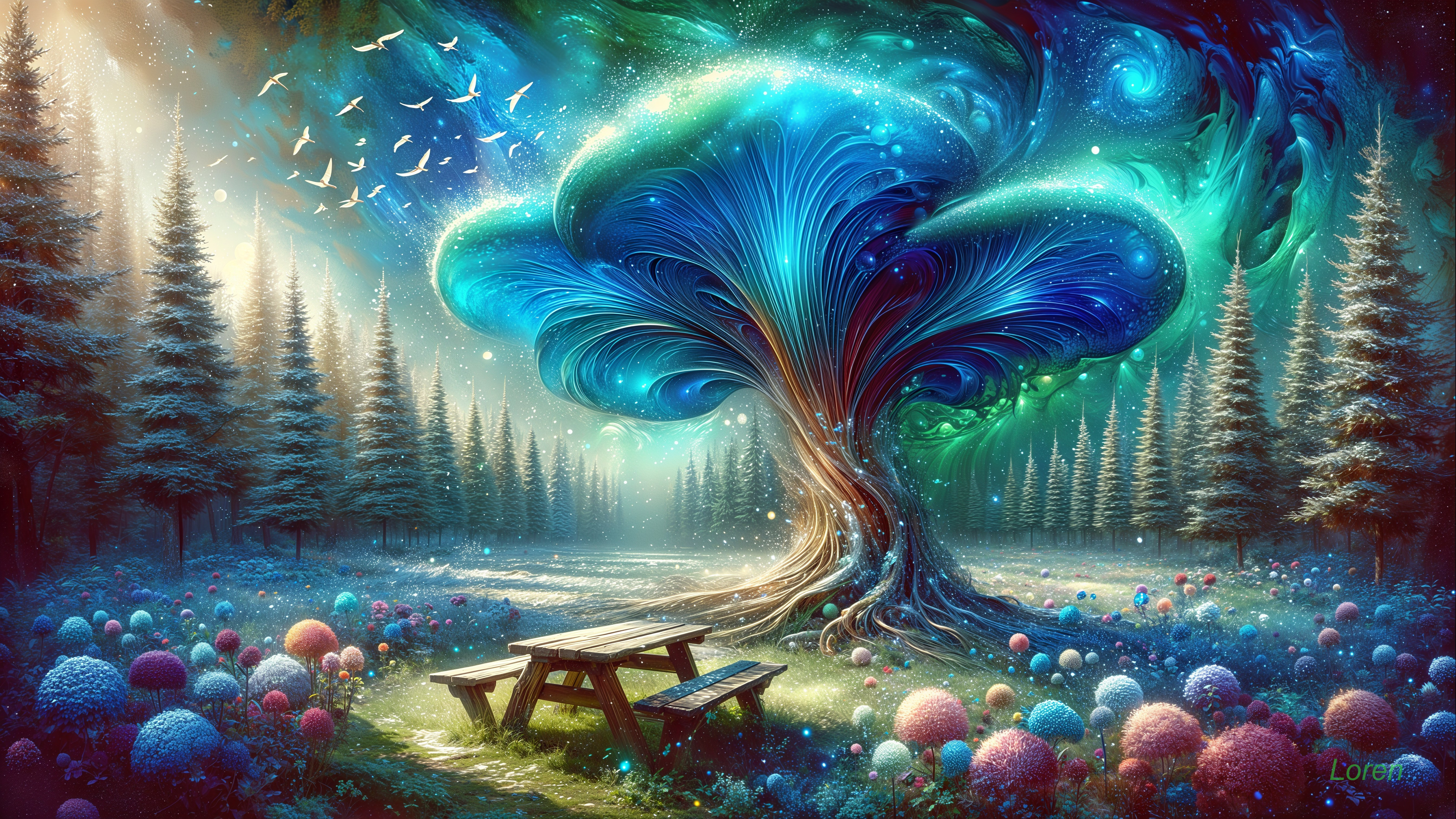 Surreal Landscape with a Majestic Swirling Tree