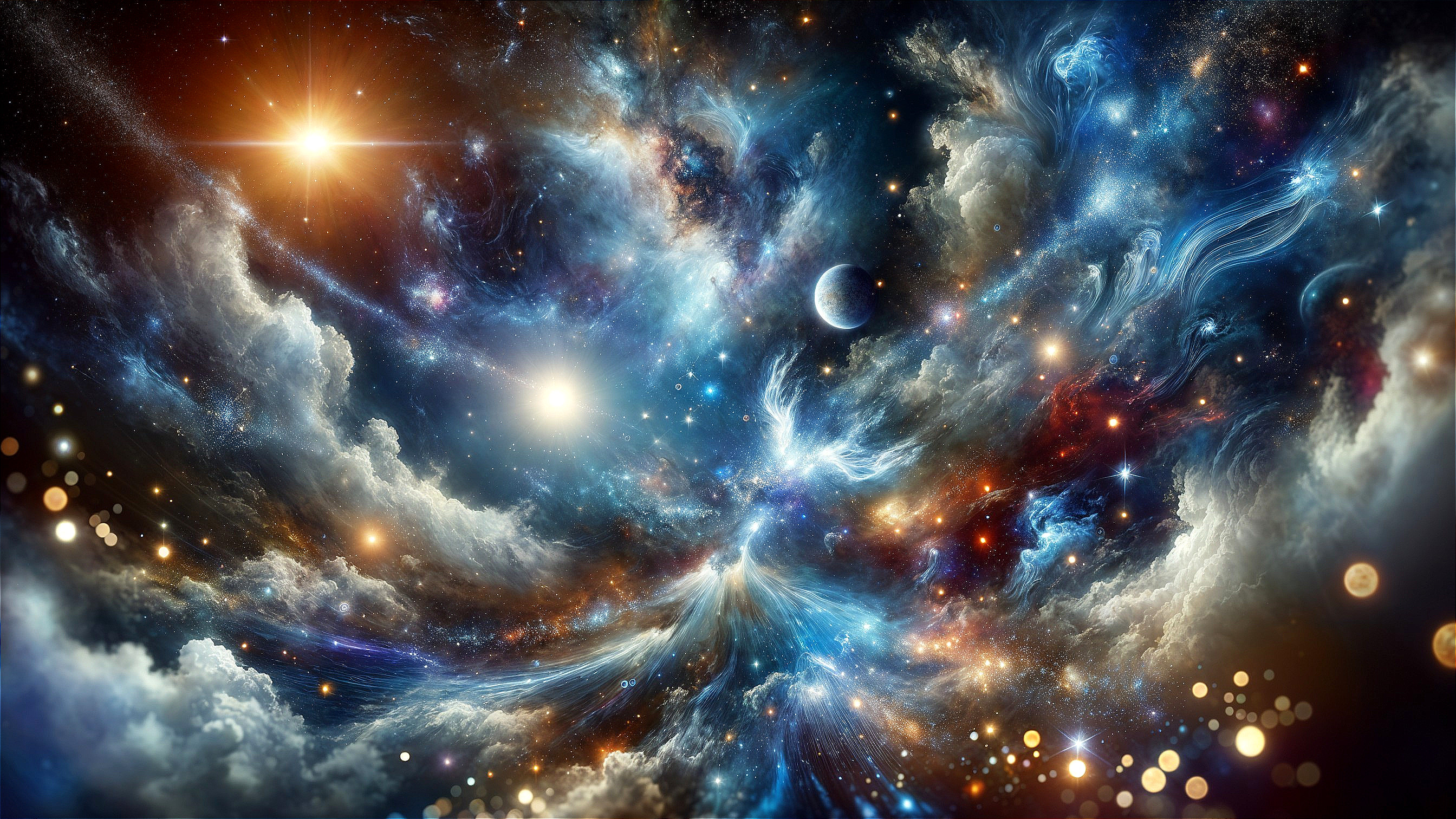 Cosmic Scene with Swirling Gas Clouds and Stars